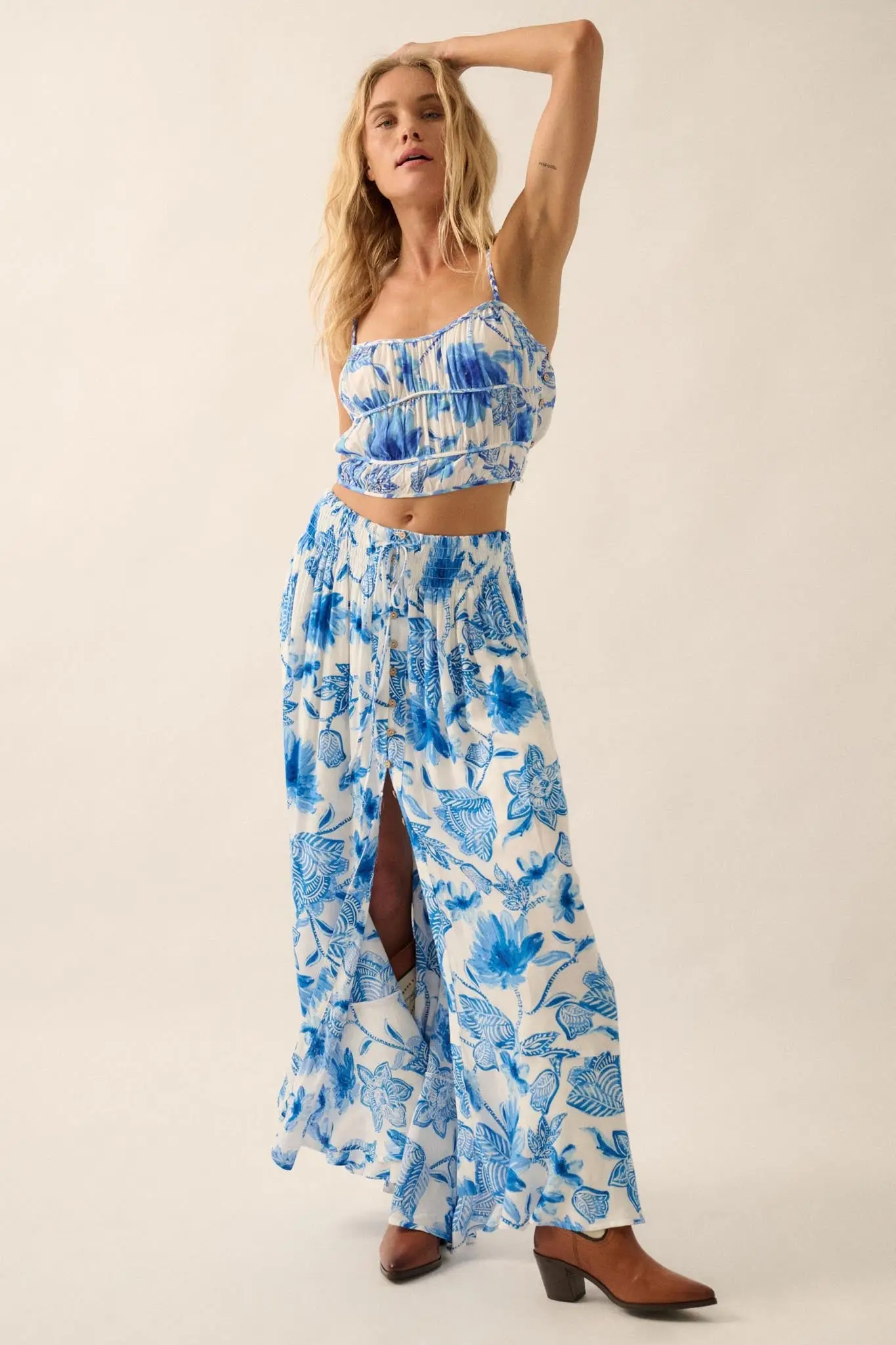 Blossoming Blues Floral Button-Front Maxi Skirt - Image 5