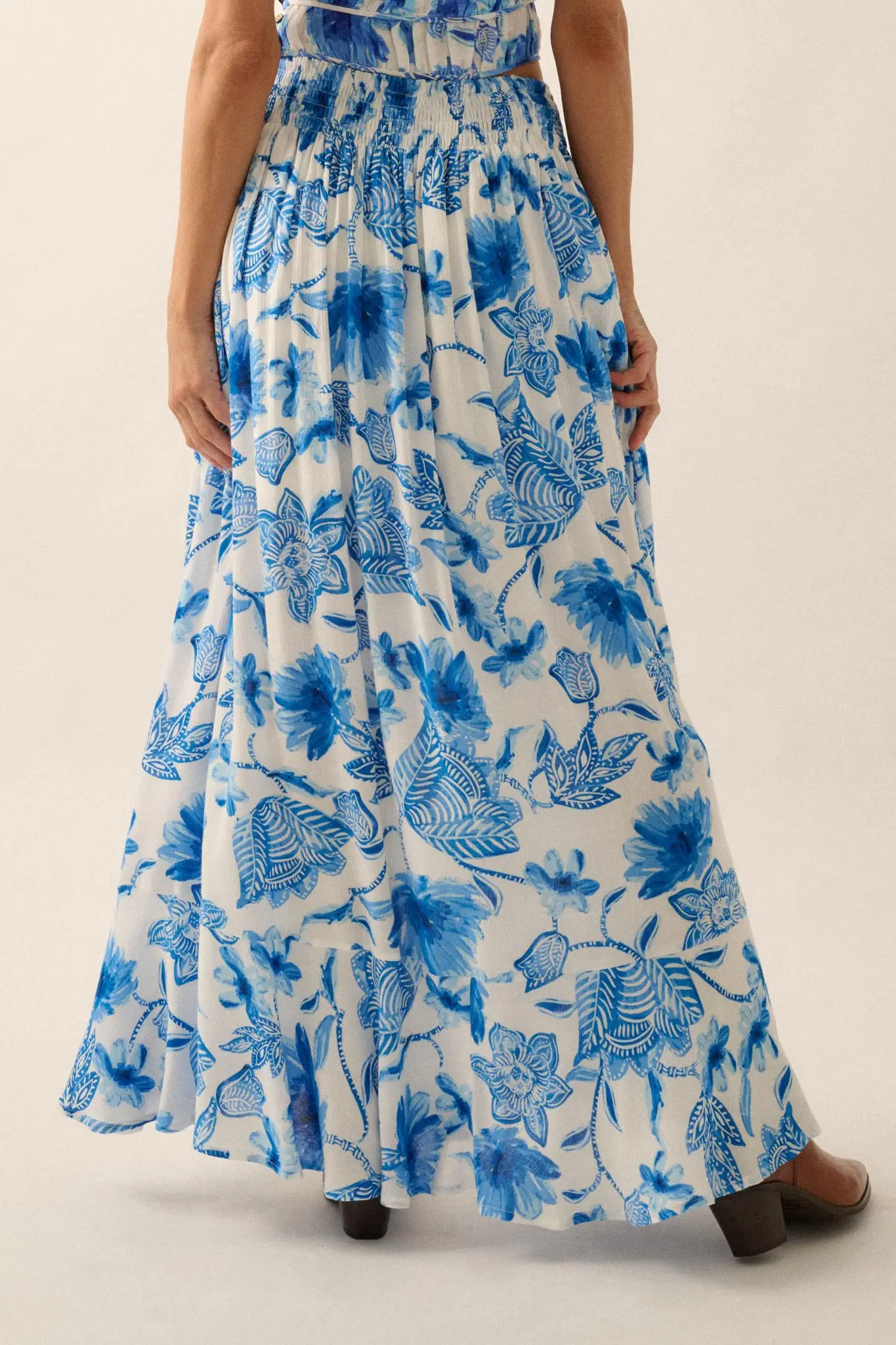 Blossoming Blues Floral Button-Front Maxi Skirt - Image 6