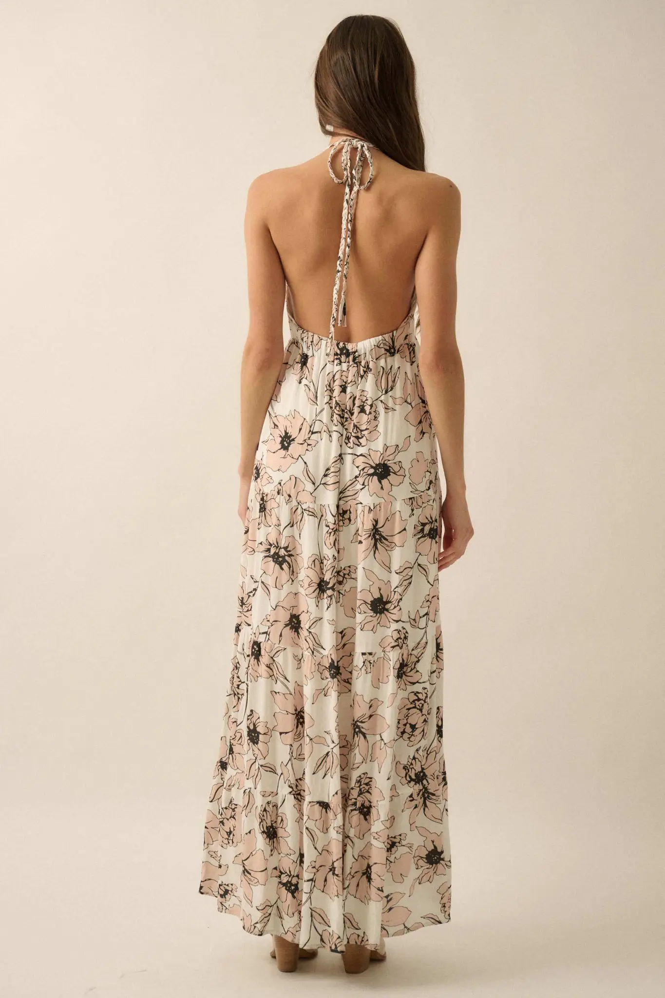 Blown Away Floral Crepe Tiered Halter Maxi Dress - Image 9