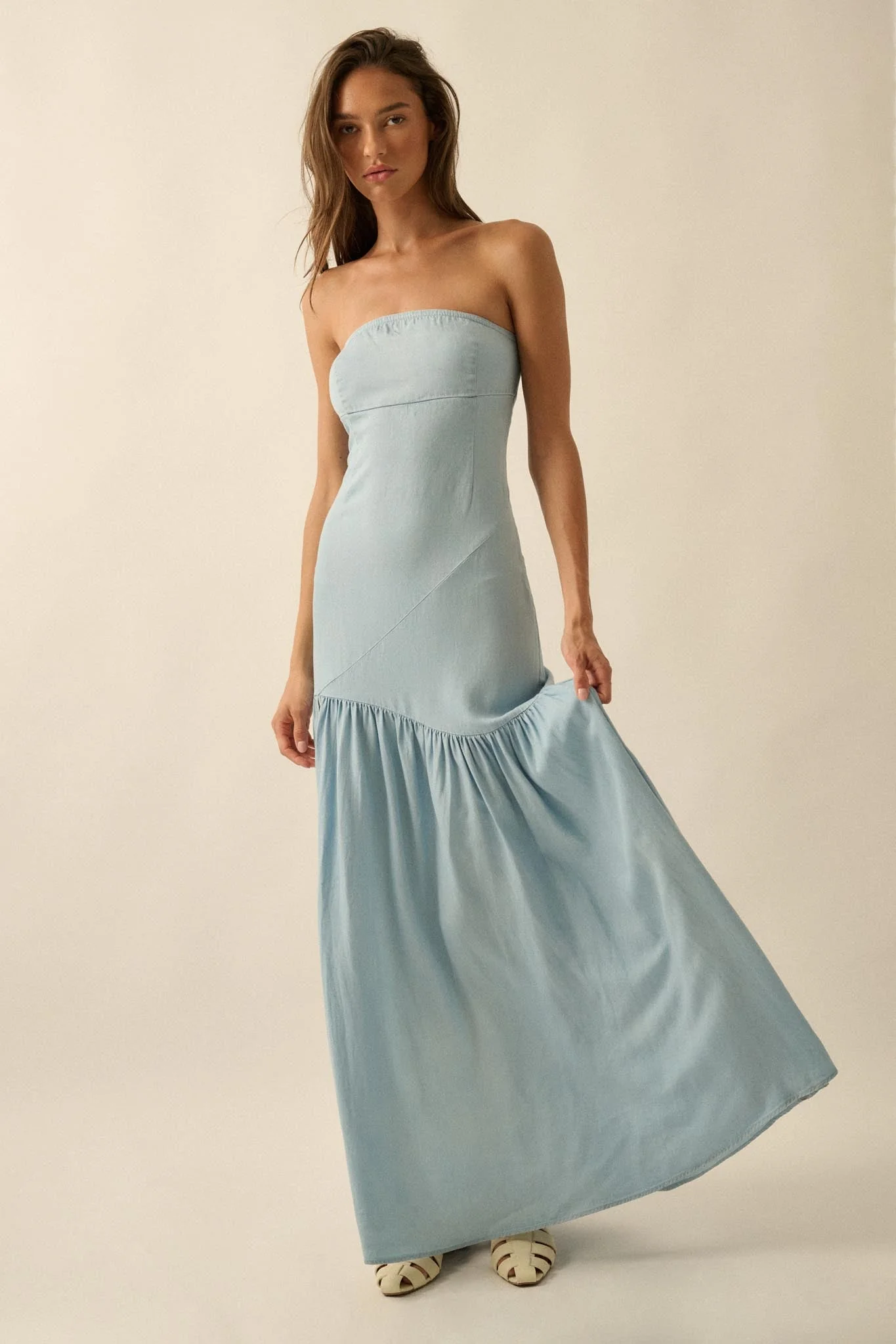 Blue Angel Strapless Denim Drop-Waist Maxi Dress - Image 6