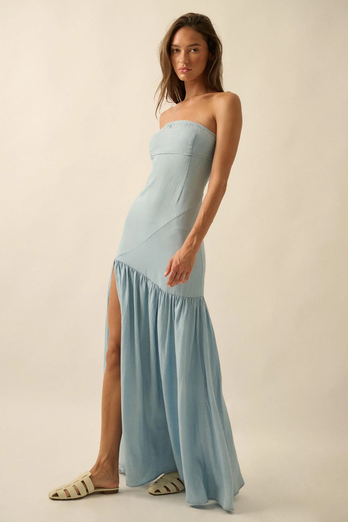 Blue Angel Strapless Denim Drop-Waist Maxi Dress - Image 8