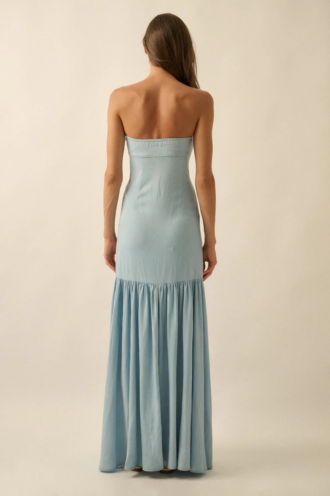 Blue Angel Strapless Denim Drop-Waist Maxi Dress - Image 9