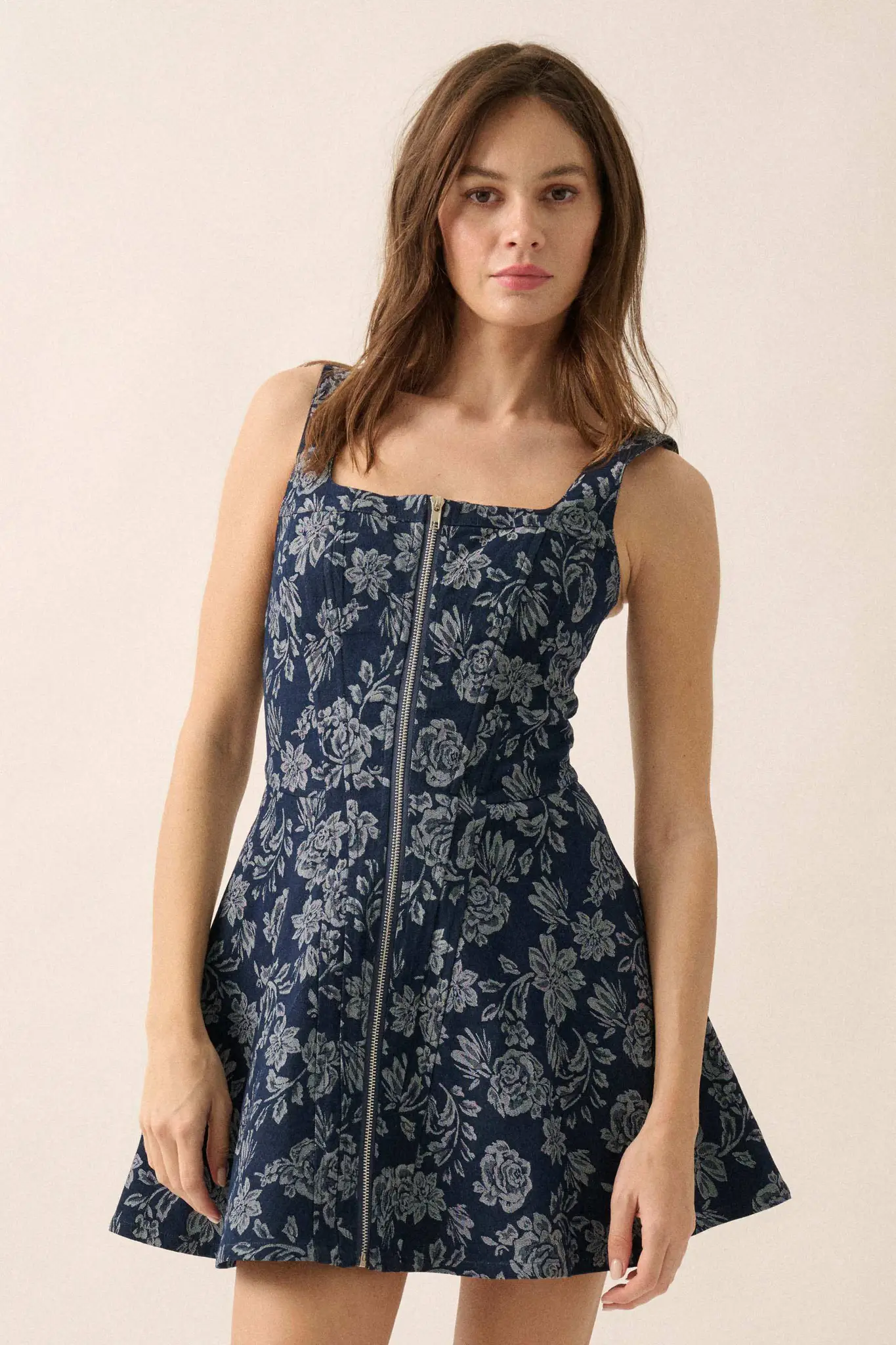 Blue Beauty Floral Jacquard Denim Mini Dress - Image 10