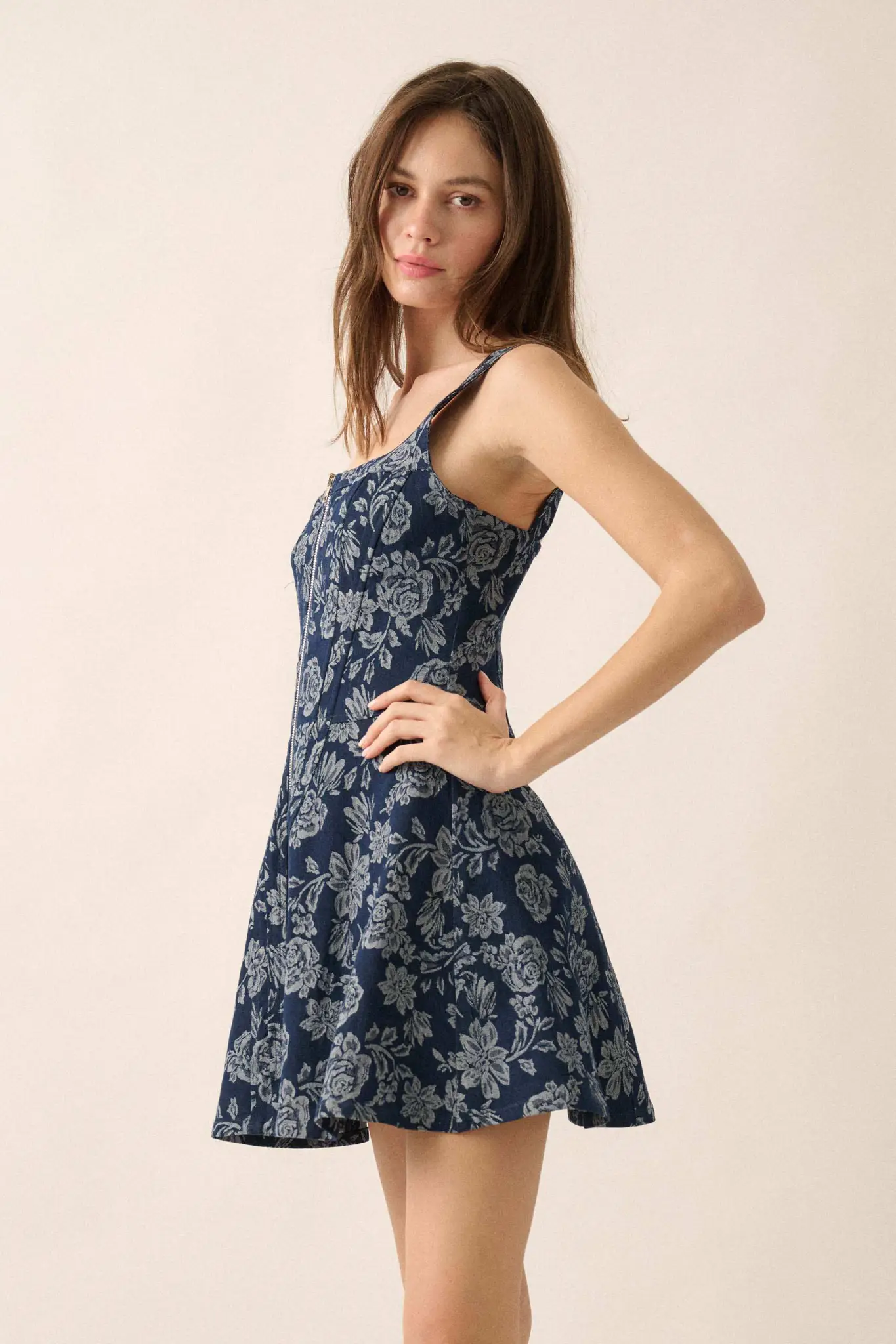 Blue Beauty Floral Jacquard Denim Mini Dress - Image 11