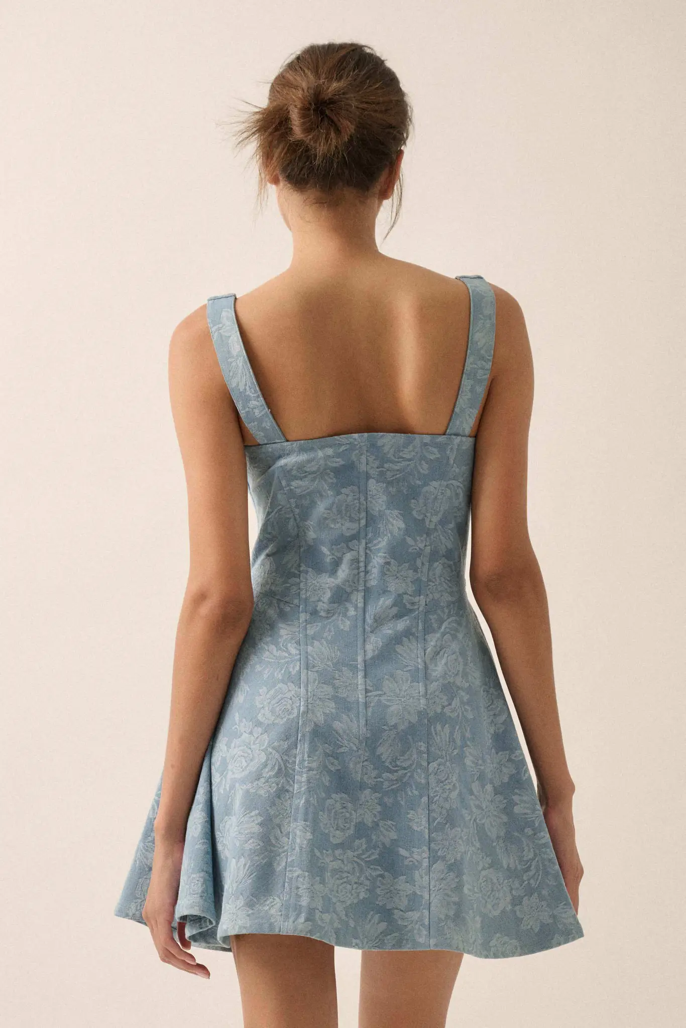 Blue Beauty Floral Jacquard Denim Mini Dress - Image 2