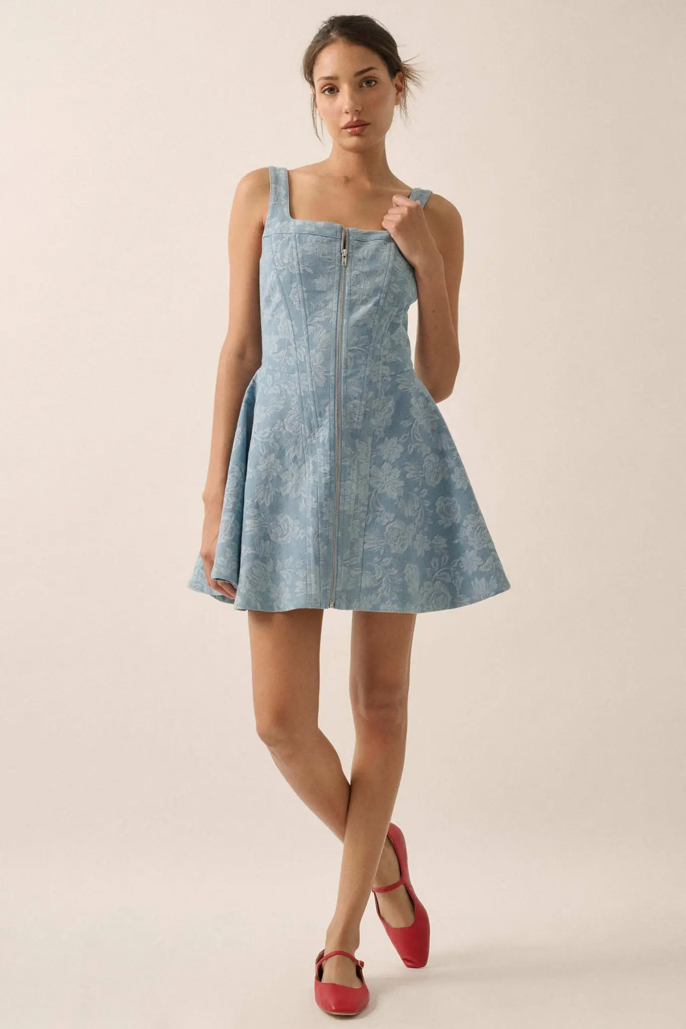 Blue Beauty Floral Jacquard Denim Mini Dress - Image 3