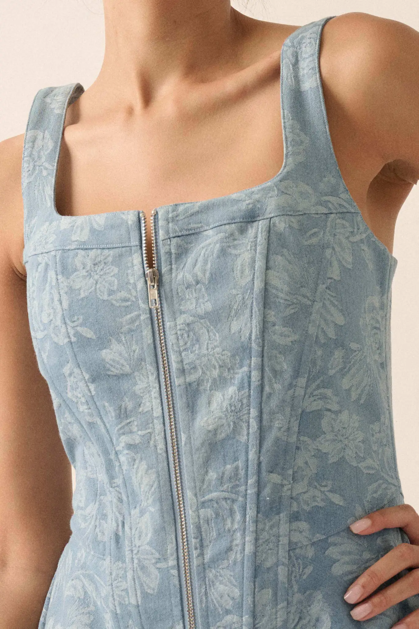 Blue Beauty Floral Jacquard Denim Mini Dress - Image 4