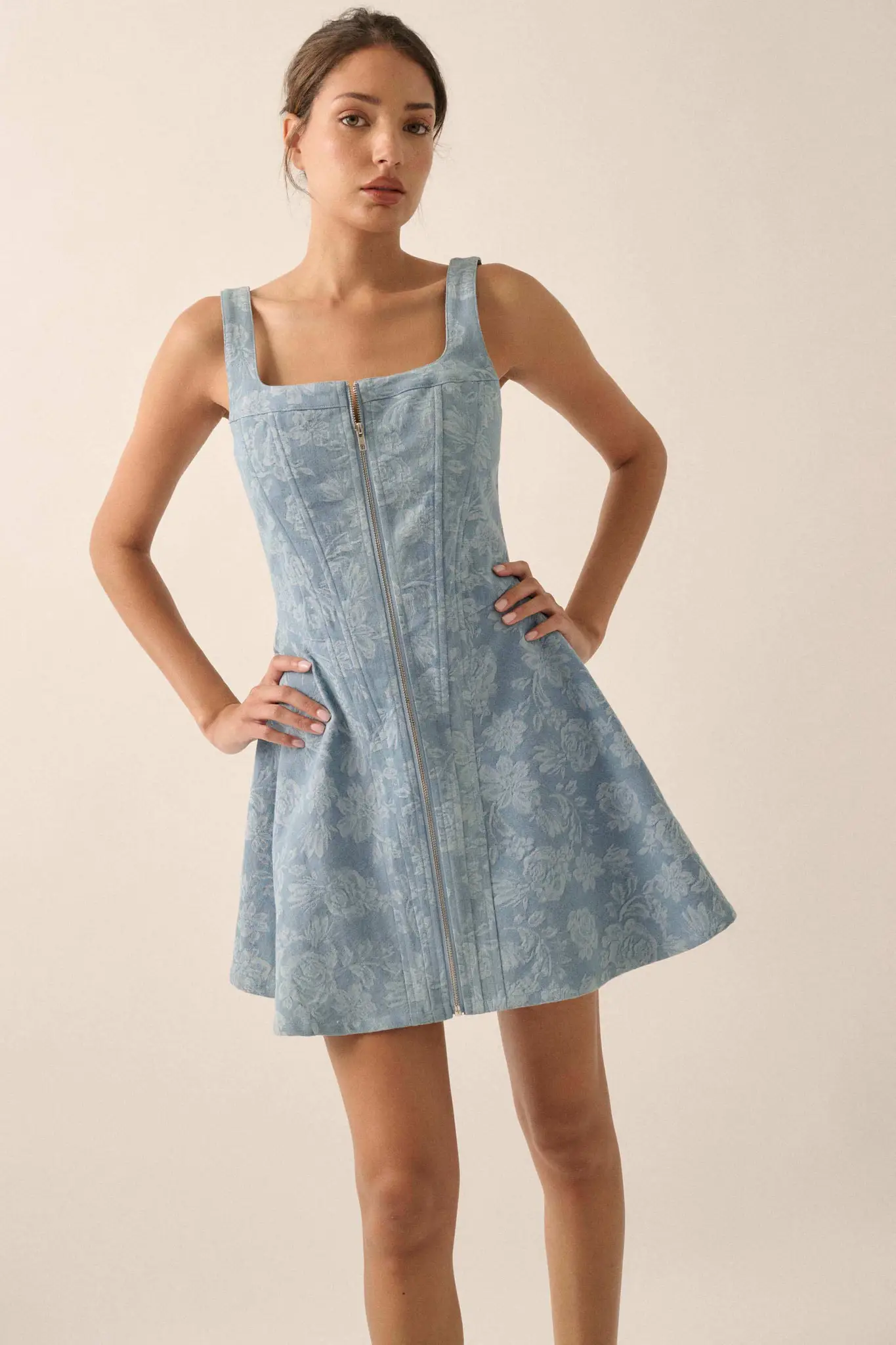 Blue Beauty Floral Jacquard Denim Mini Dress - Image 5