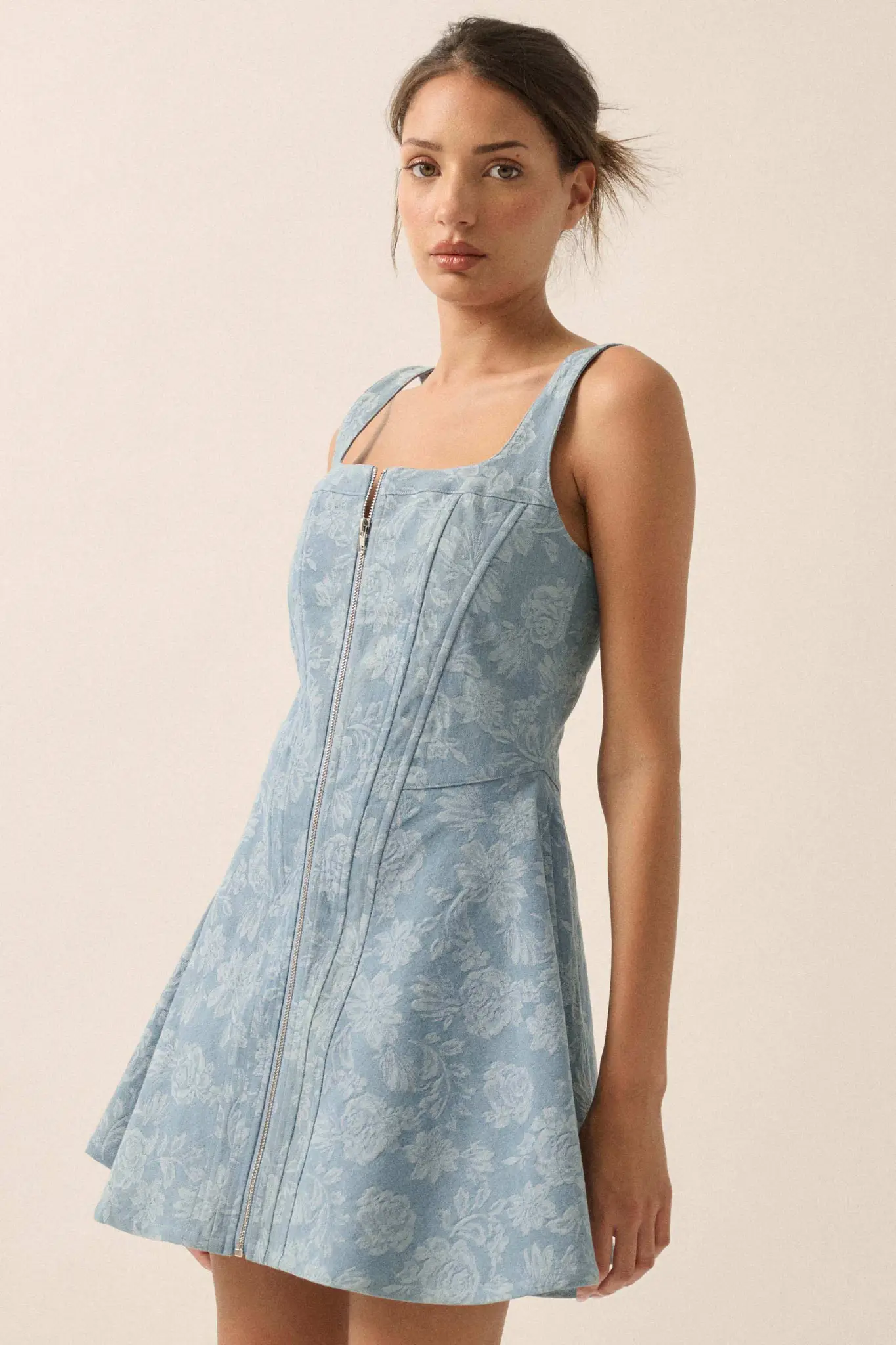 Blue Beauty Floral Jacquard Denim Mini Dress - Image 6