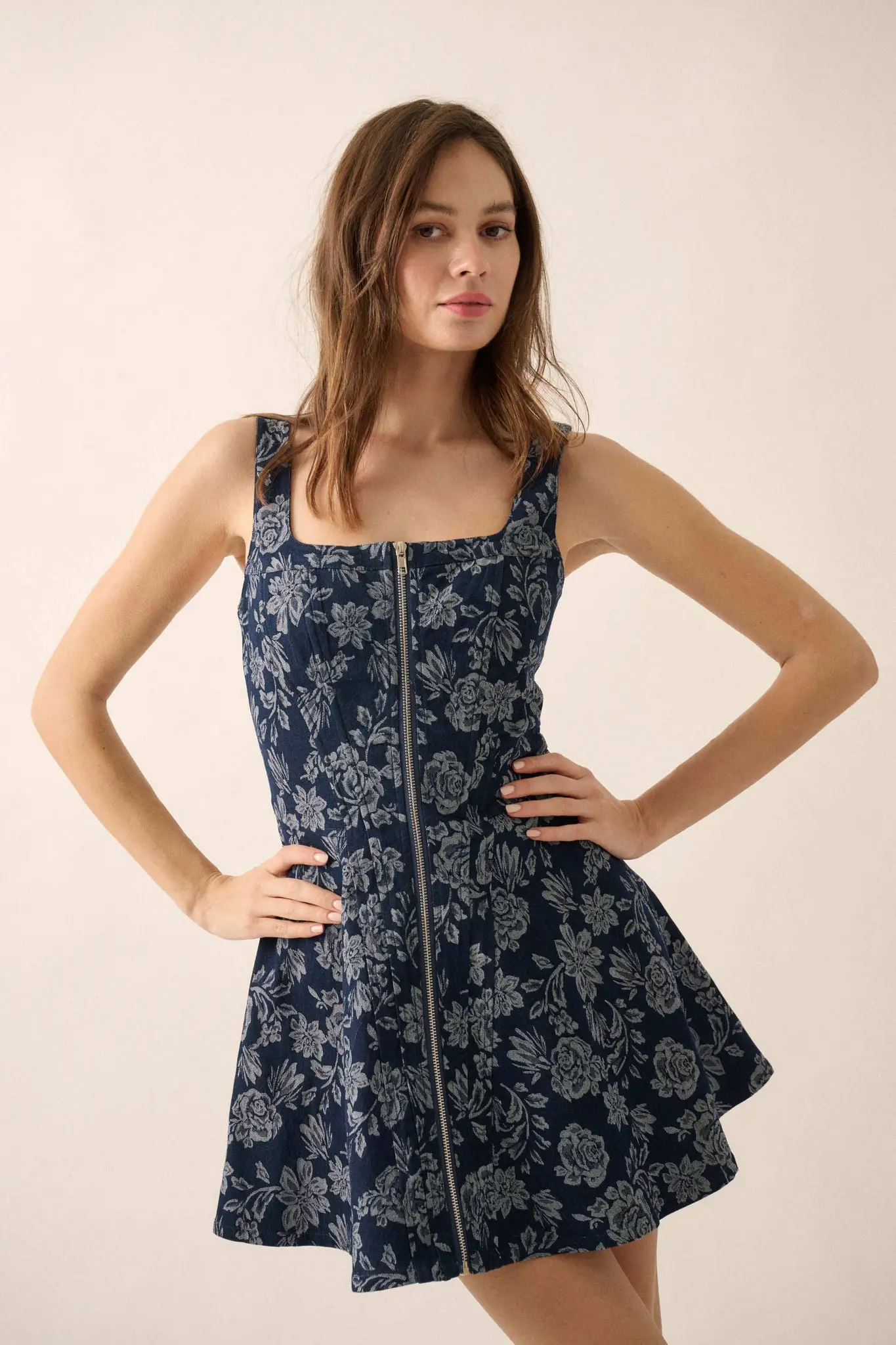 Blue Beauty Floral Jacquard Denim Mini Dress - Image 7