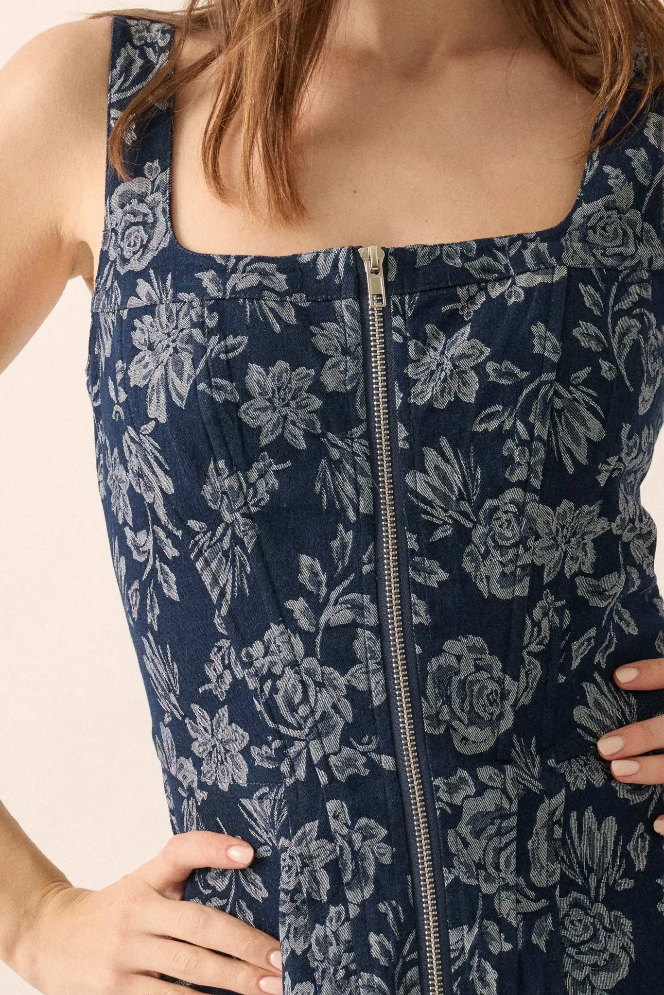 Blue Beauty Floral Jacquard Denim Mini Dress - Image 8