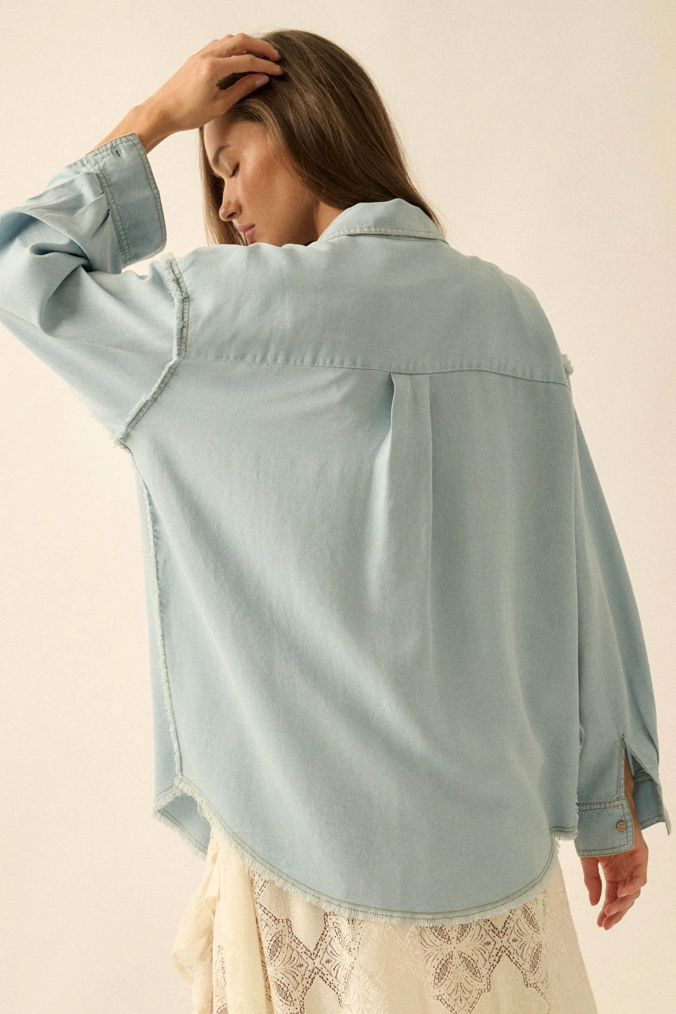 Blue Collar Denim Raw-Edge Button-Up Pocket Shirt - Image 2