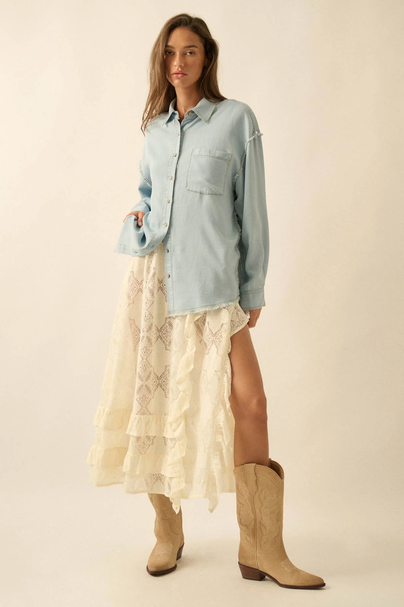 Blue Collar Denim Raw-Edge Button-Up Pocket Shirt - Image 4