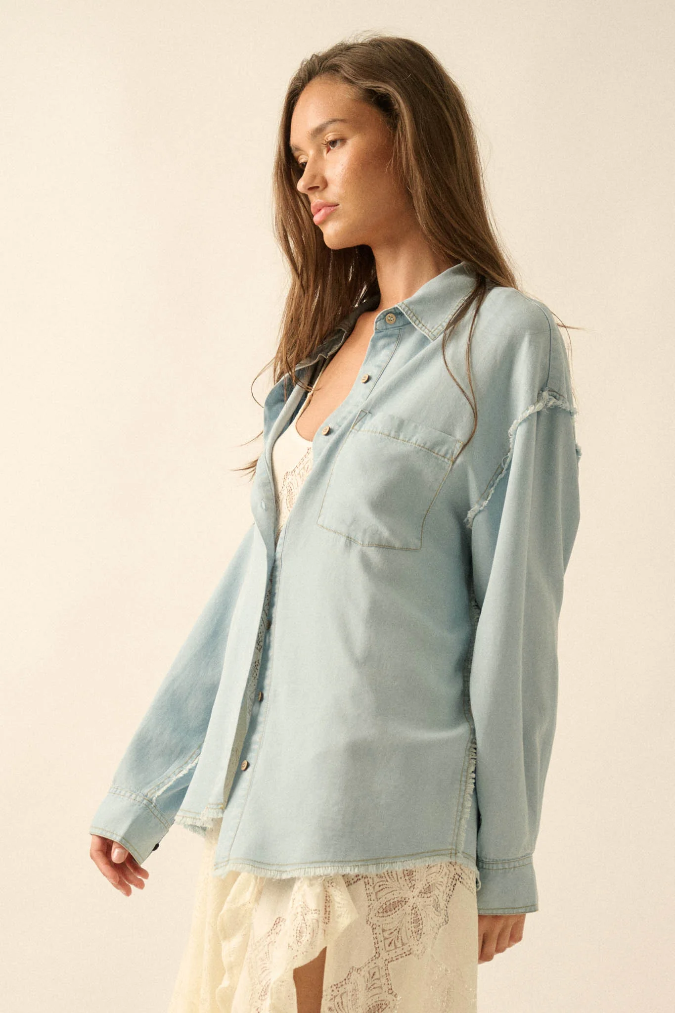 Blue Collar Denim Raw-Edge Button-Up Pocket Shirt - Image 6