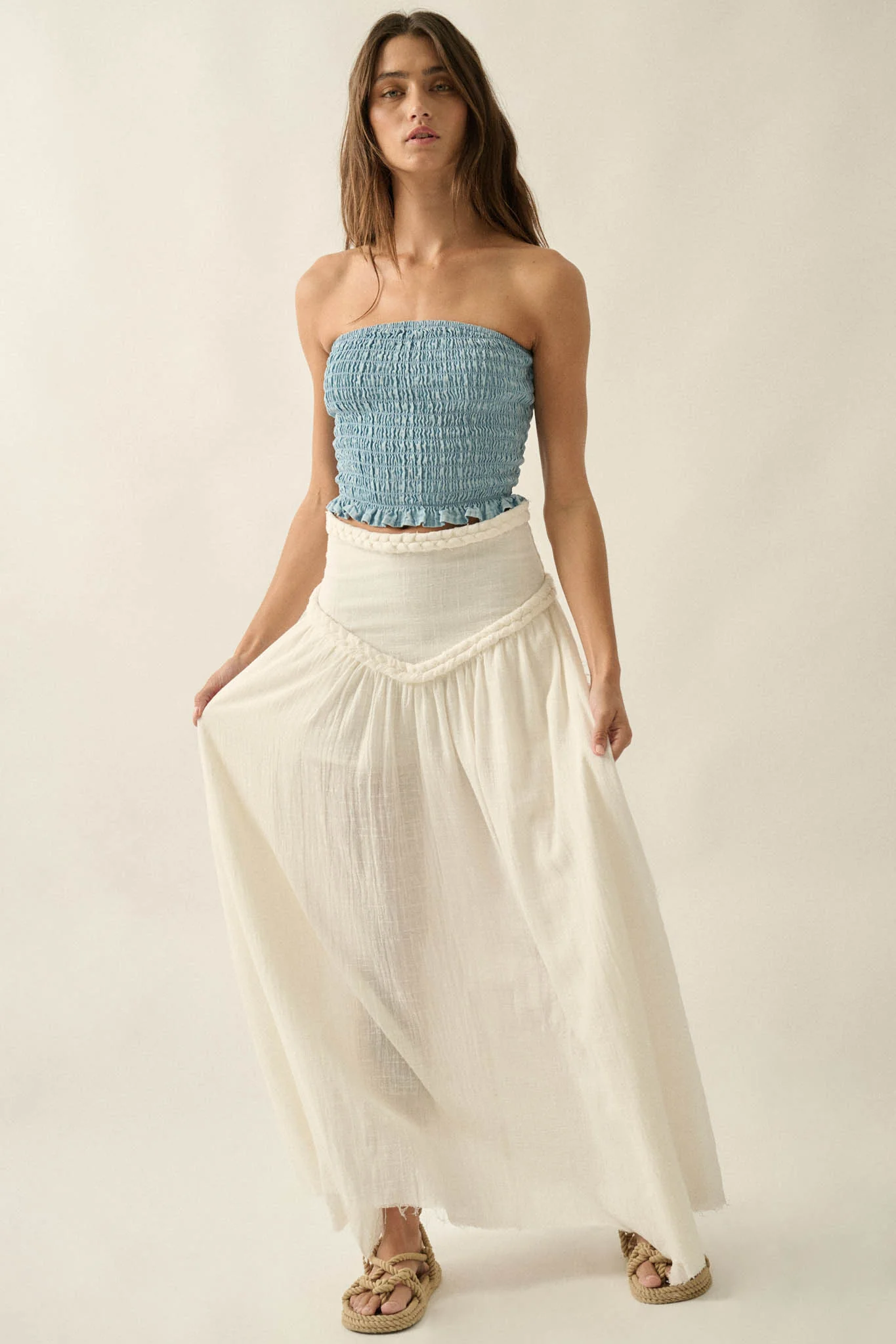 Blue My Mind Smocked Denim Bandeau Tube Top - Image 6