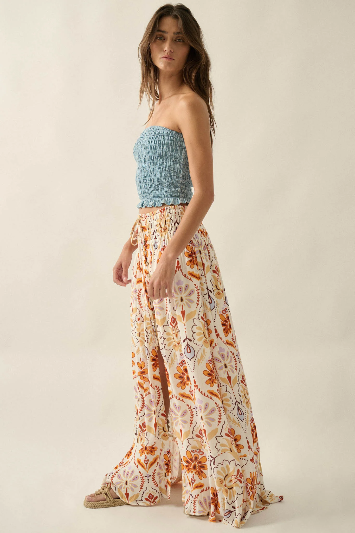 Blue My Mind Smocked Denim Bandeau Tube Top - Image 8