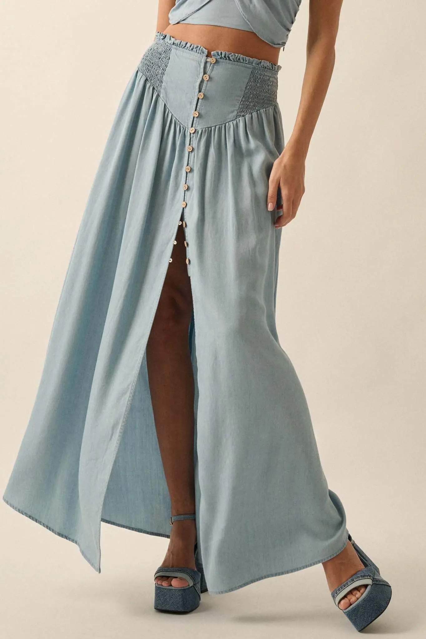 Blue Yonder Denim Button-Front Maxi Skirt - Image 5
