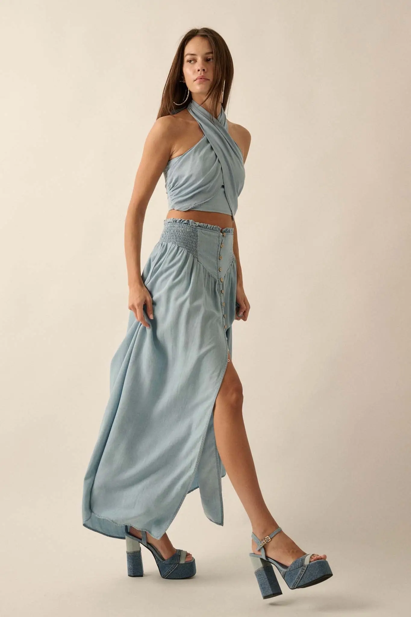 Blue Yonder Denim Button-Front Maxi Skirt - Image 8