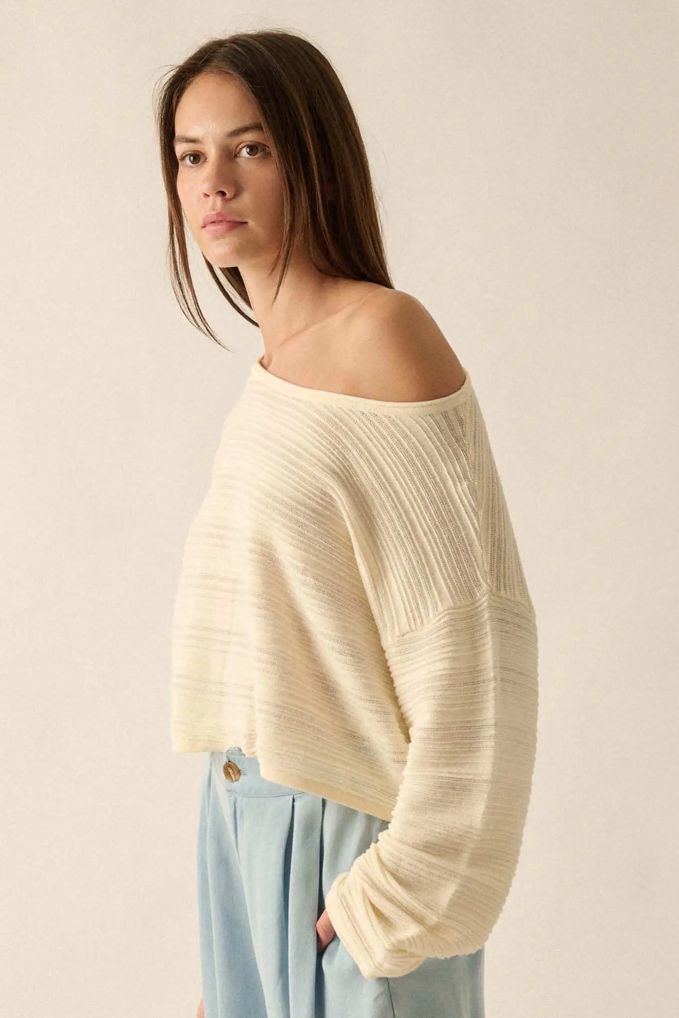Blurred Lines Horizontal Rib-Knit Cropped Sweater - Image 11