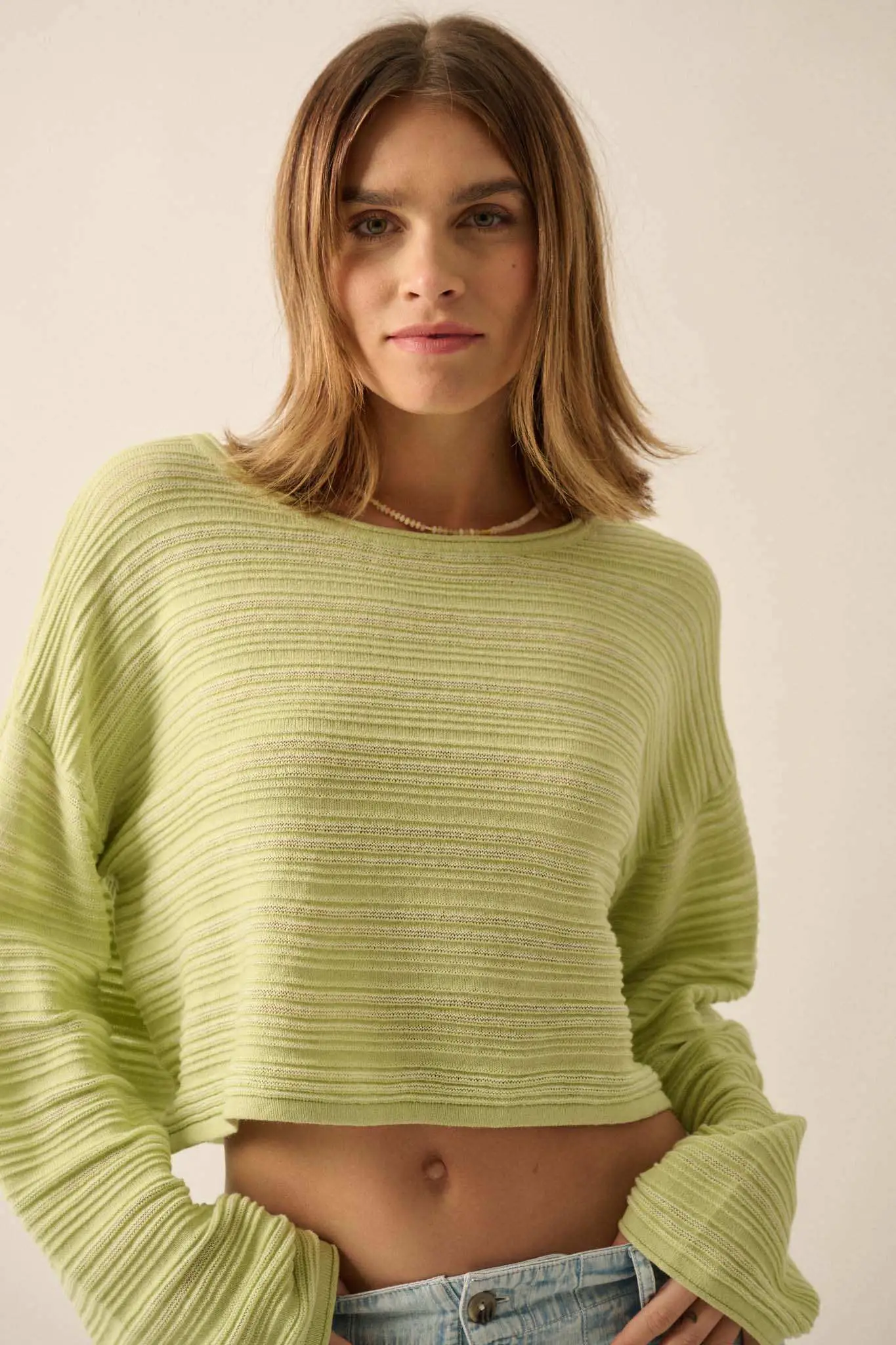 Blurred Lines Horizontal Rib-Knit Cropped Sweater - Image 17