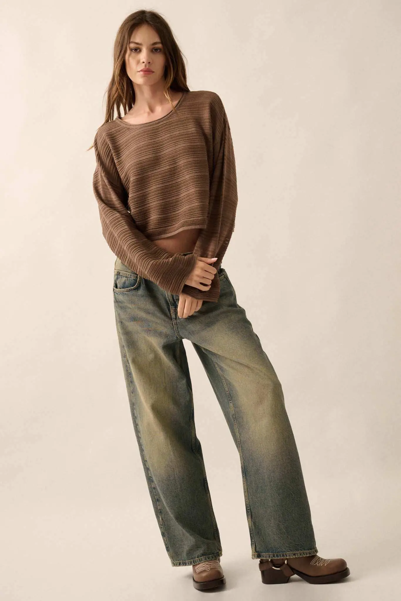 Blurred Lines Horizontal Rib-Knit Cropped Sweater - Image 5