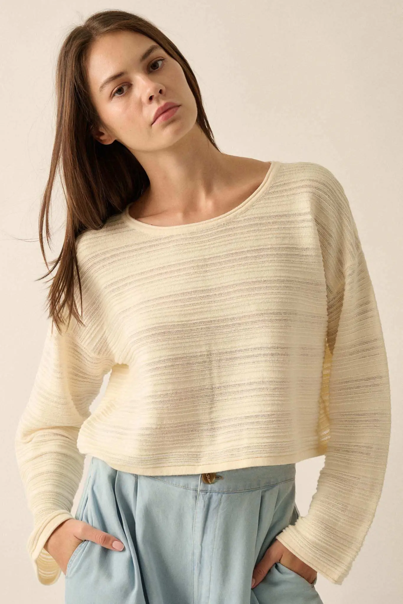 Blurred Lines Horizontal Rib-Knit Cropped Sweater - Image 7
