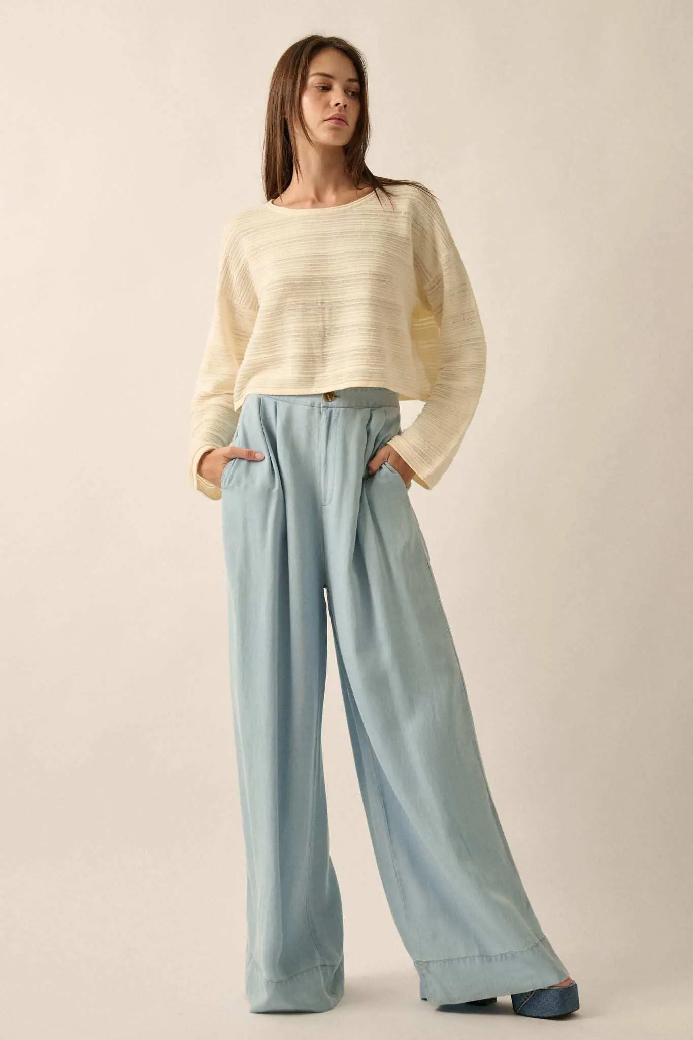 Blurred Lines Horizontal Rib-Knit Cropped Sweater - Image 9