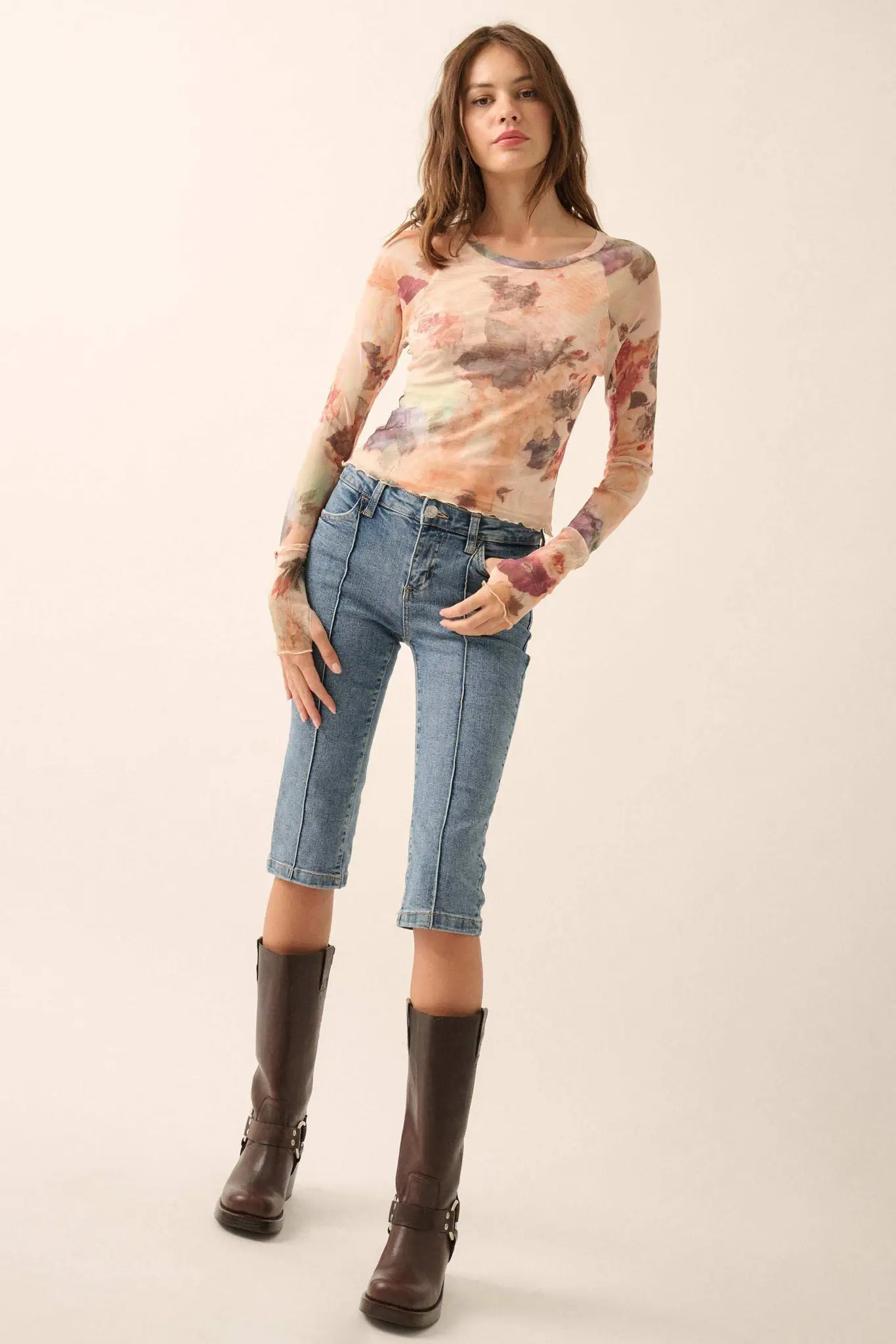 Blush Crush Floral-Print Mesh Thumbhole Top - Image 5