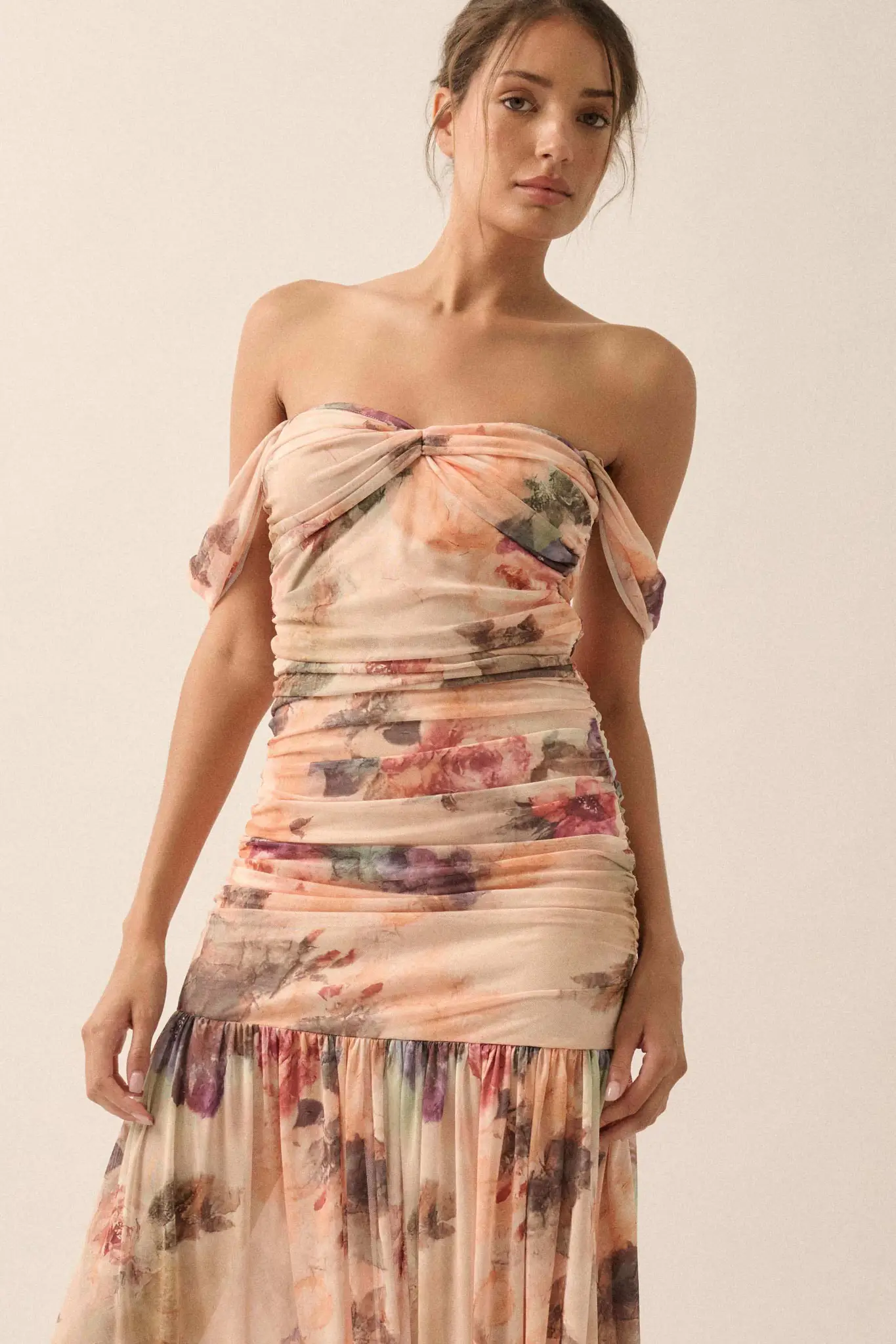 Blushing Blooms Floral Mesh Off-Shoulder Maxi Dress - Image 3