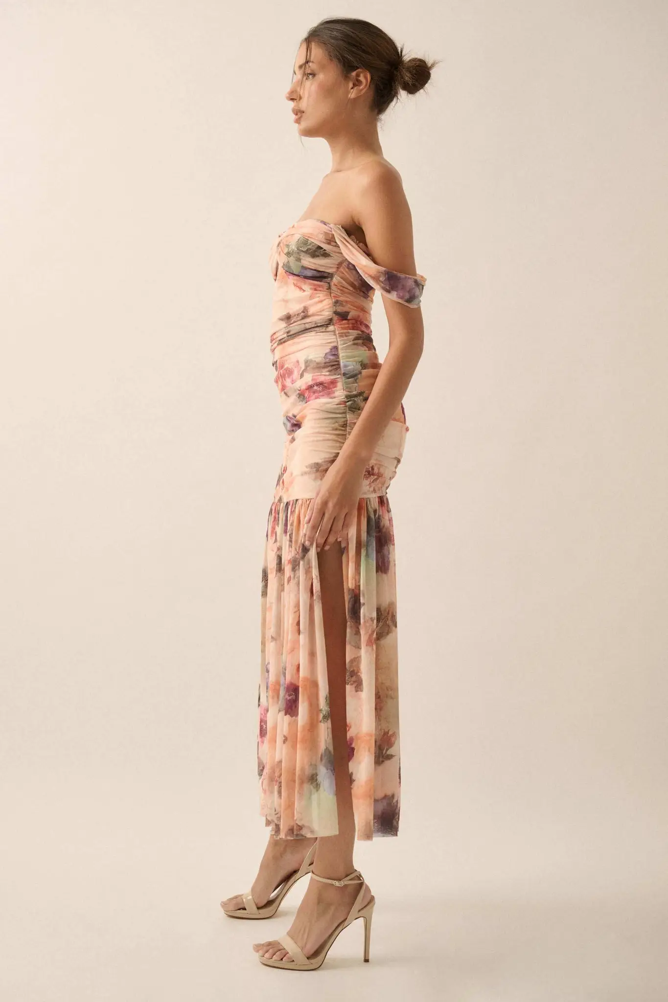 Blushing Blooms Floral Mesh Off-Shoulder Maxi Dress - Image 6
