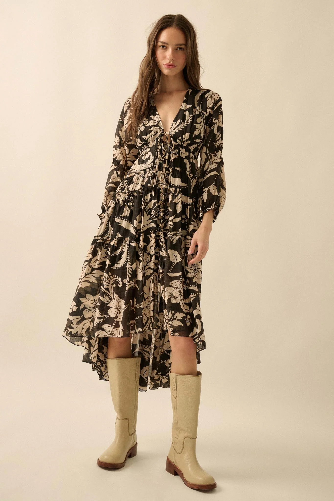 Bohemian Beauty Floral Chiffon Tiered Midi Dress - Image 10