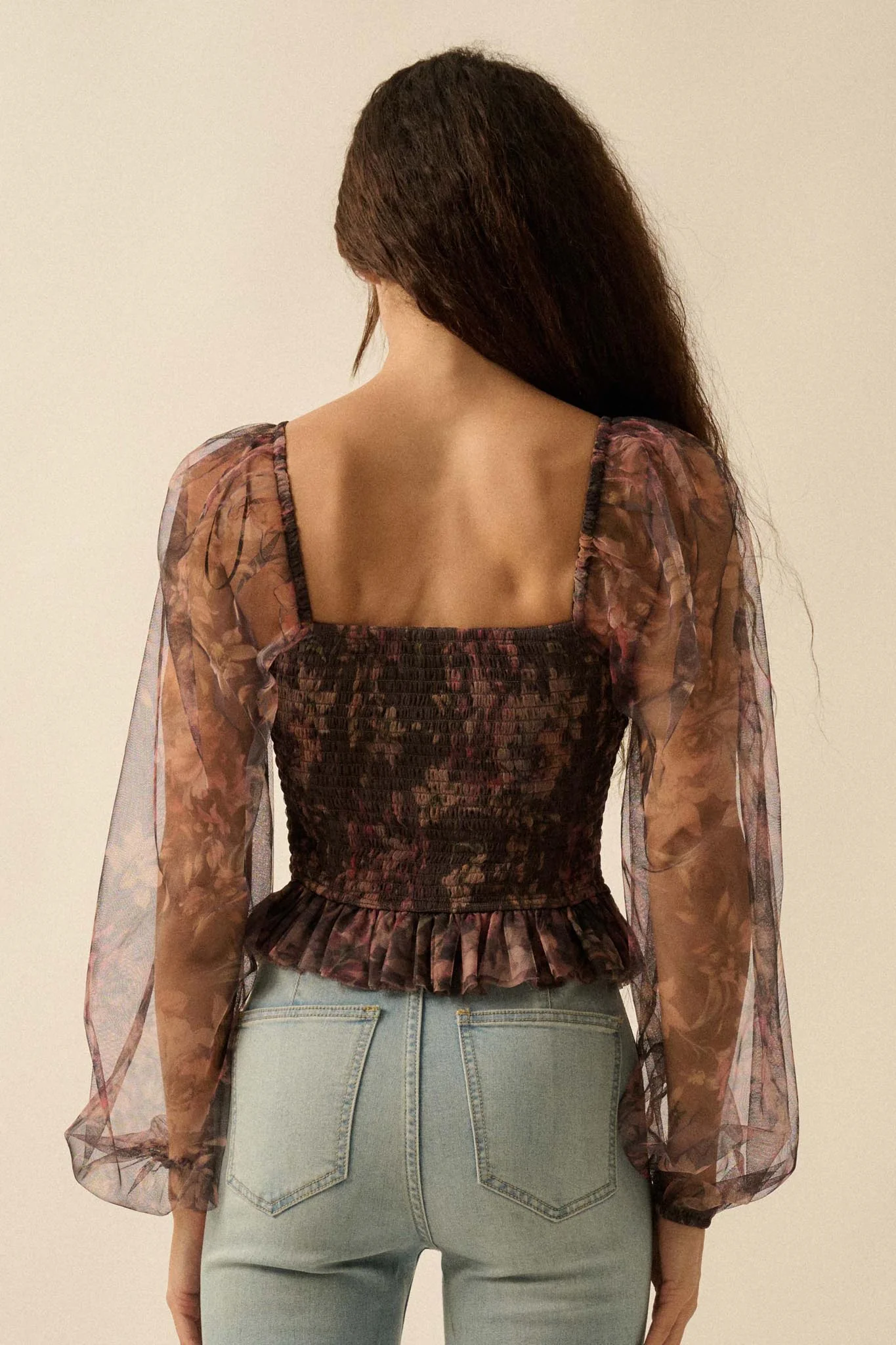 Bohemian Bliss Smocked Floral Tulle Peasant Top - Image 6