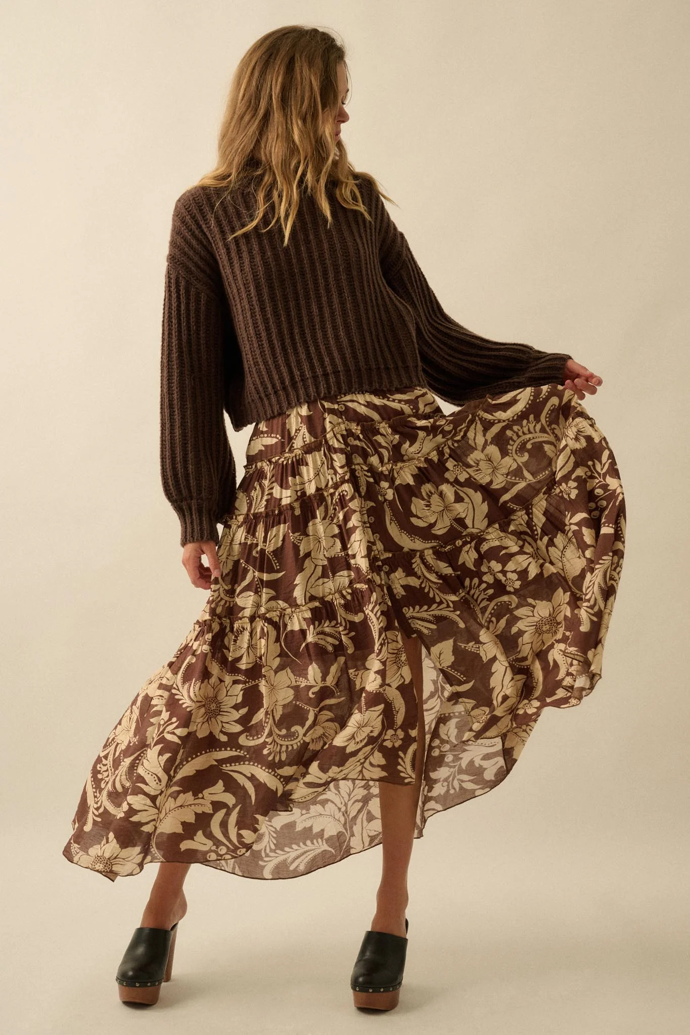 Bohemian Bouquet Floral Chiffon Tiered Maxi Skirt