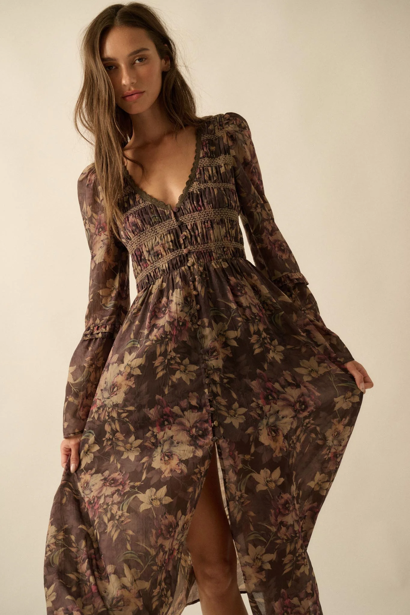 Boho Blossoms Floral Bell-Sleeve Midi Dress - Image 7