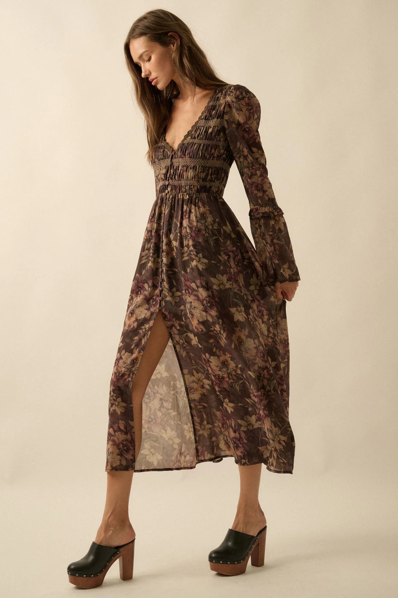 Boho Blossoms Floral Bell-Sleeve Midi Dress - Image 8
