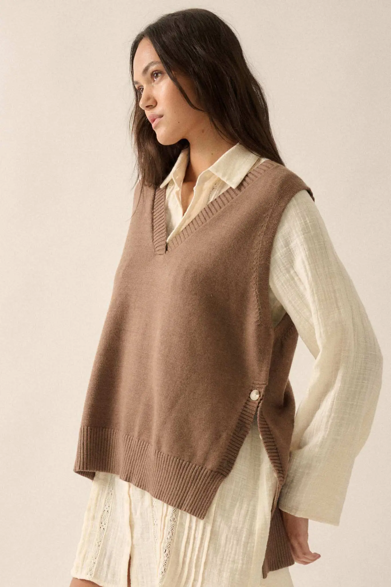 Book Smarts Side-Button V-Neck Sweater Vest - Image 17