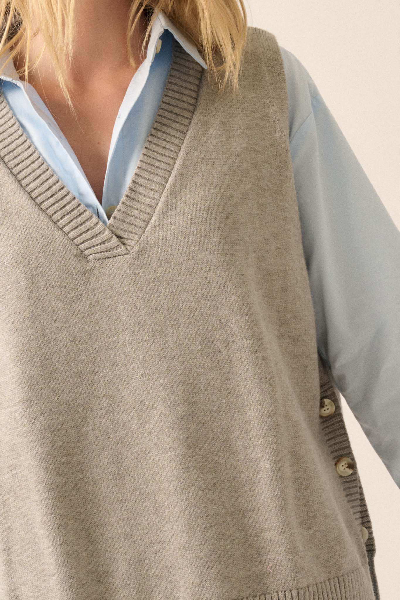 Book Smarts Side-Button V-Neck Sweater Vest - Image 3