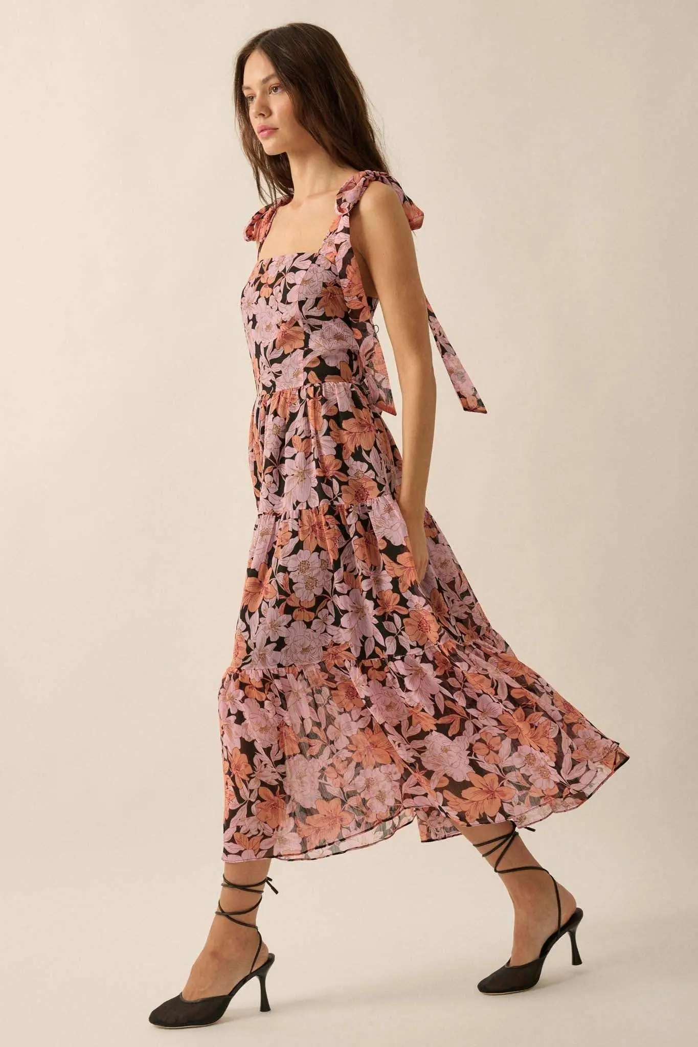 Borneo Bliss Floral Chiffon Tiered Ruffle Midi Dress - Image 10