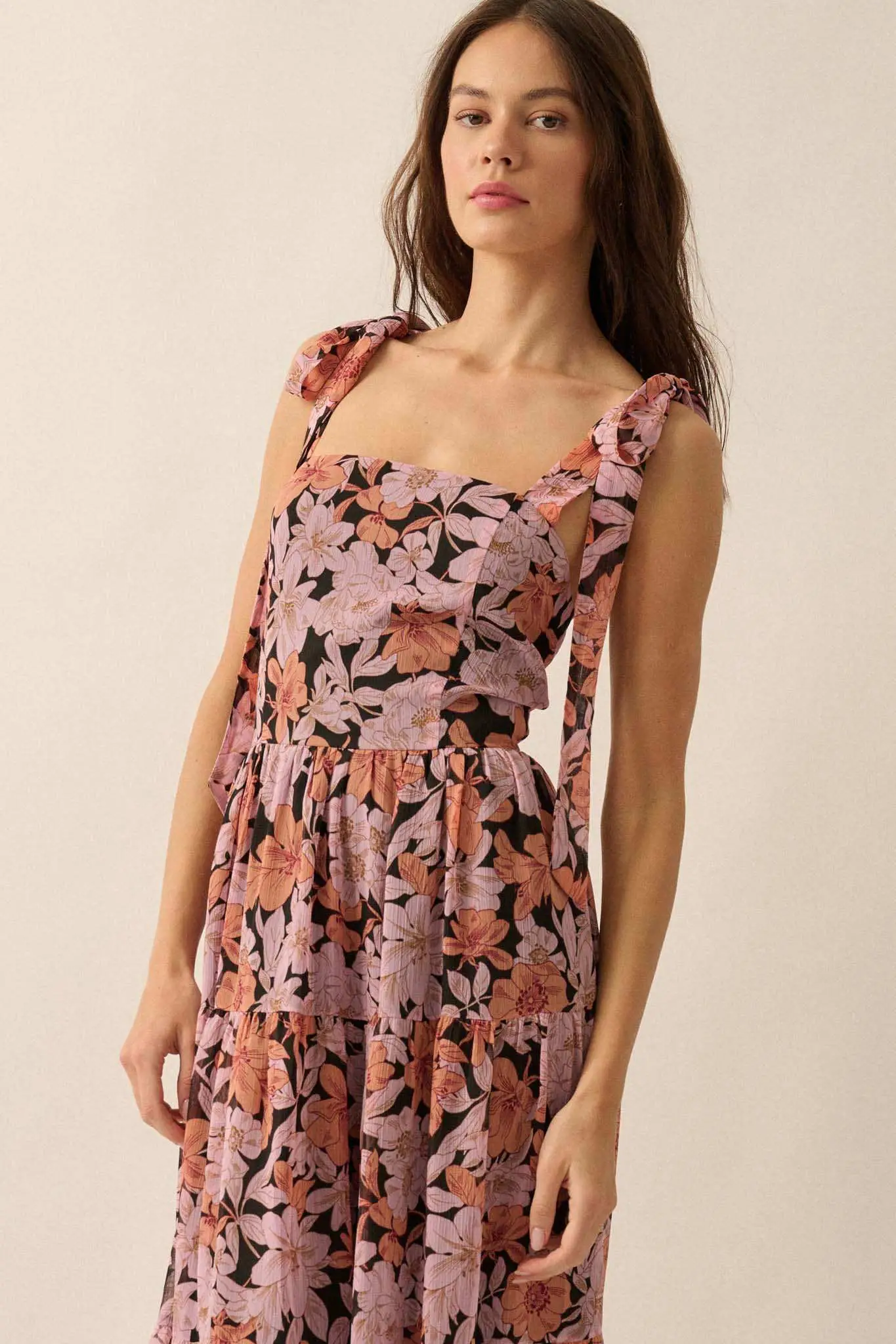 Borneo Bliss Floral Chiffon Tiered Ruffle Midi Dress - Image 11