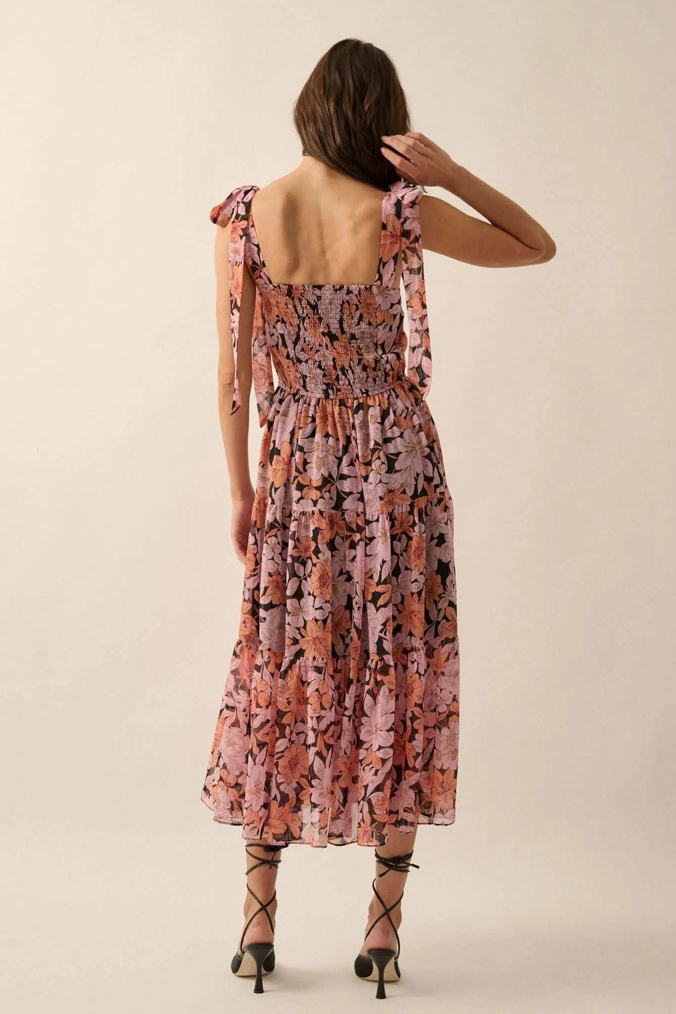 Borneo Bliss Floral Chiffon Tiered Ruffle Midi Dress - Image 12