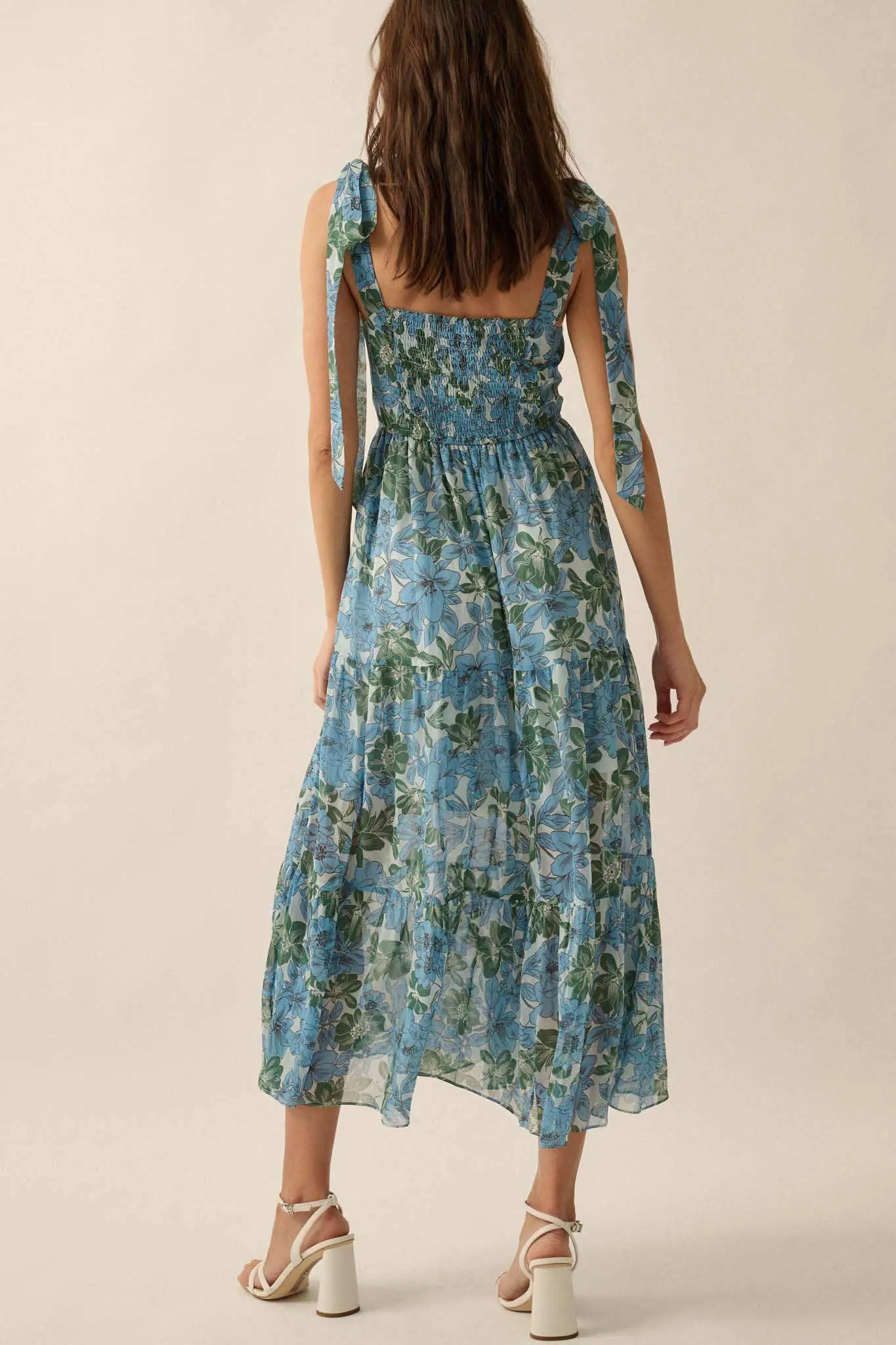 Borneo Bliss Floral Chiffon Tiered Ruffle Midi Dress - Image 2