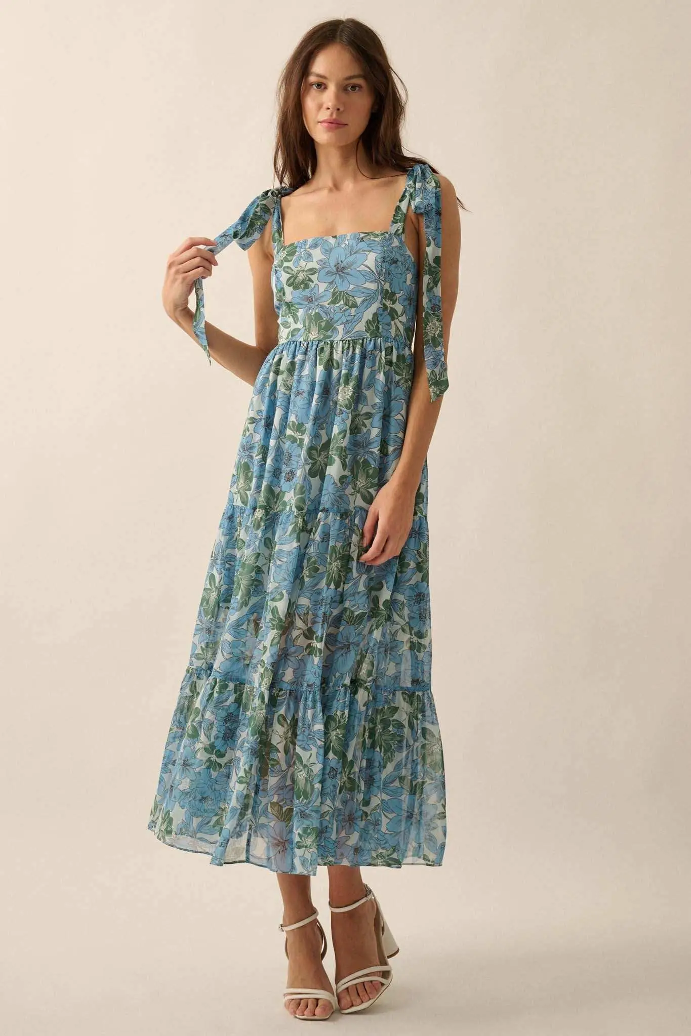Borneo Bliss Floral Chiffon Tiered Ruffle Midi Dress - Image 4