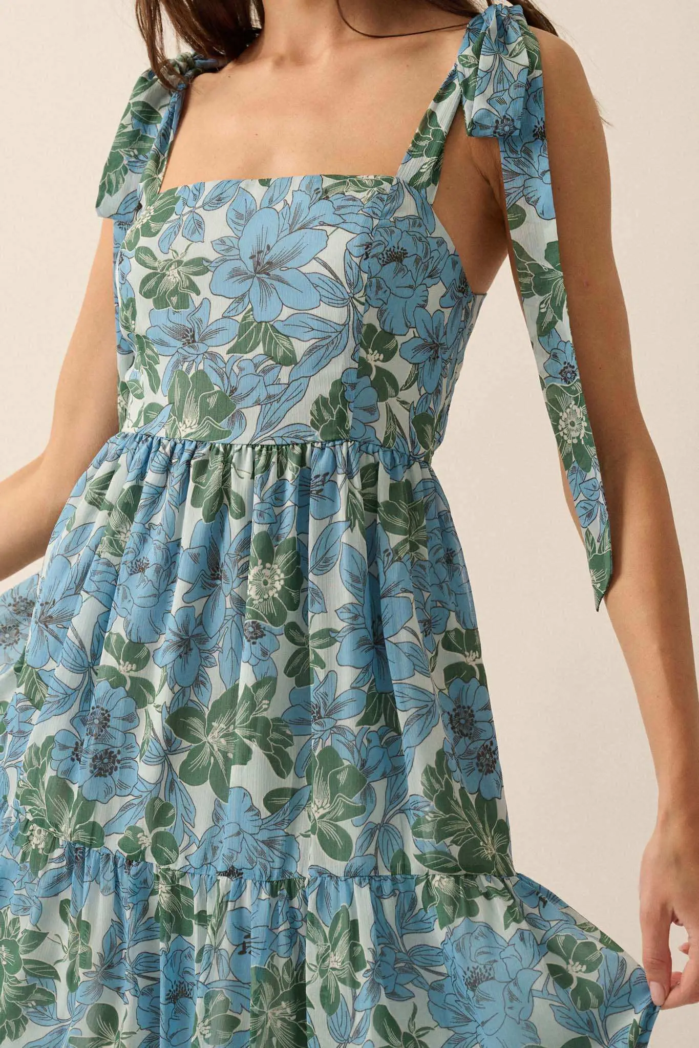 Borneo Bliss Floral Chiffon Tiered Ruffle Midi Dress - Image 5