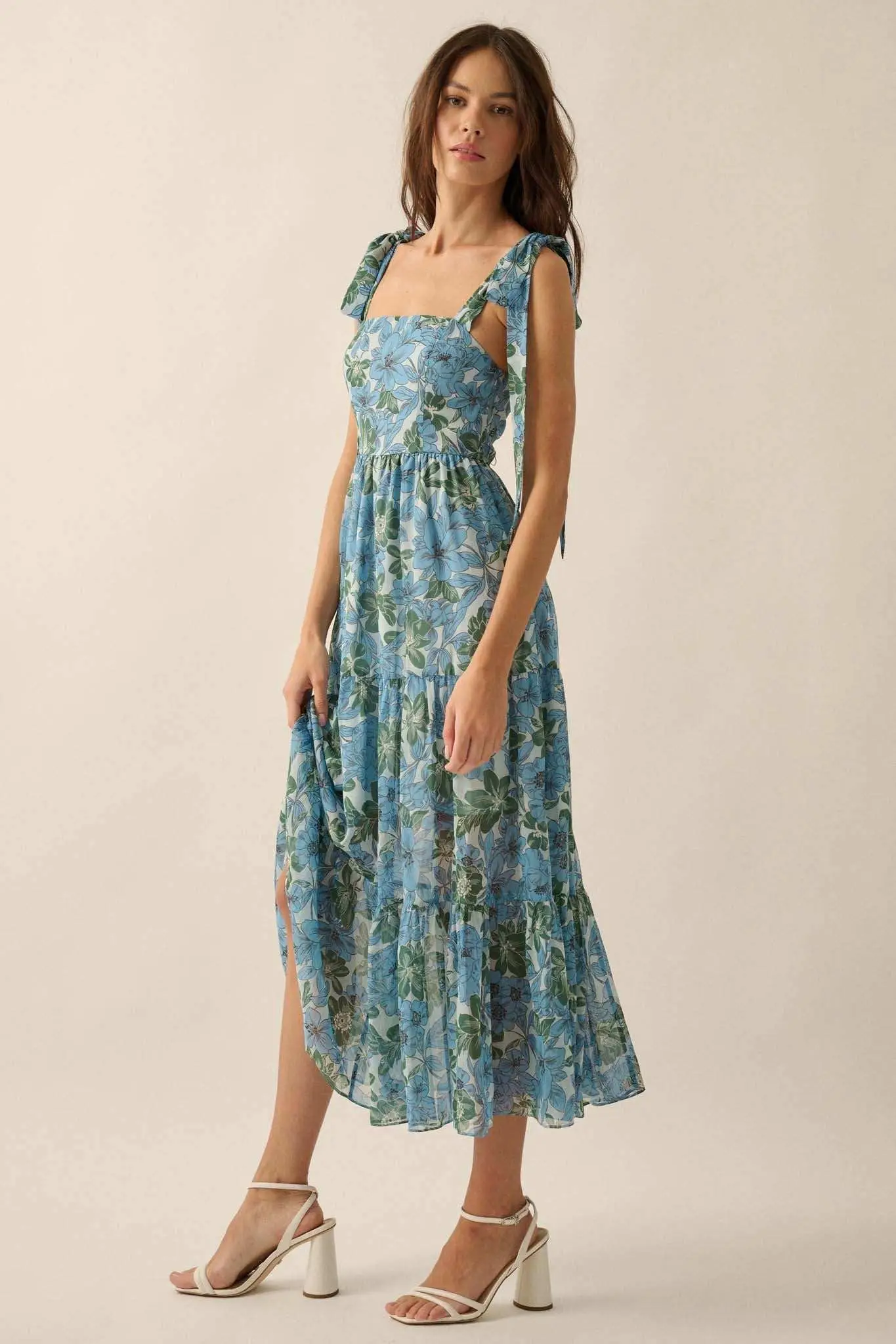 Borneo Bliss Floral Chiffon Tiered Ruffle Midi Dress - Image 6