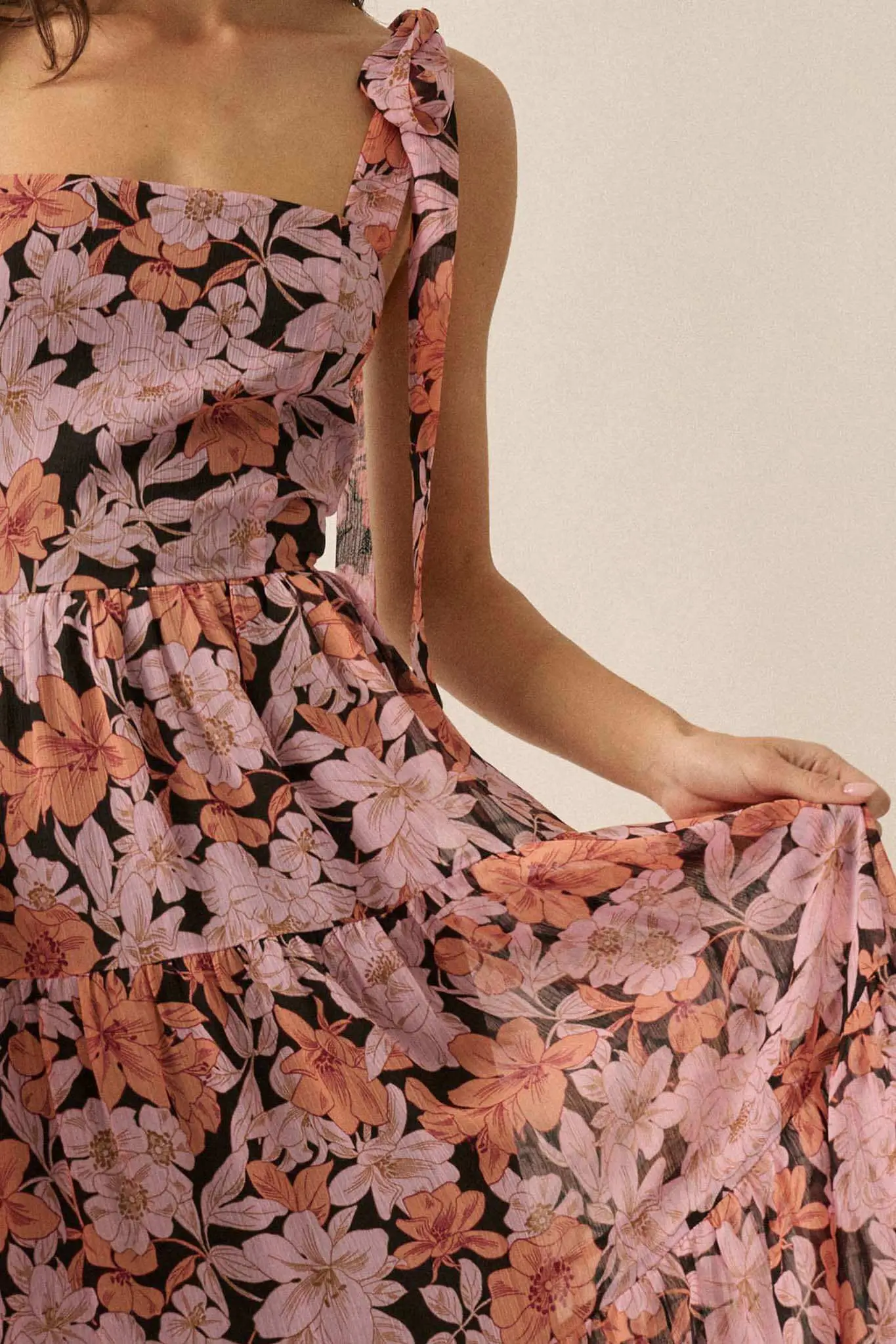 Borneo Bliss Floral Chiffon Tiered Ruffle Midi Dress - Image 8