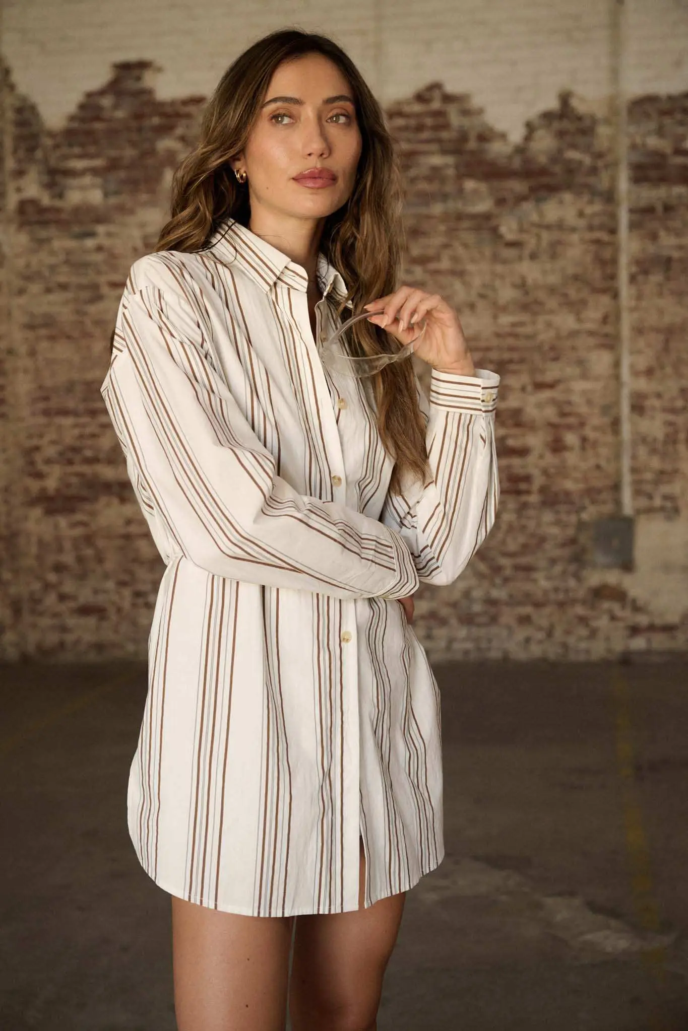 Bottom Line Striped Button-Up Belted Shirt Romper - Image 2