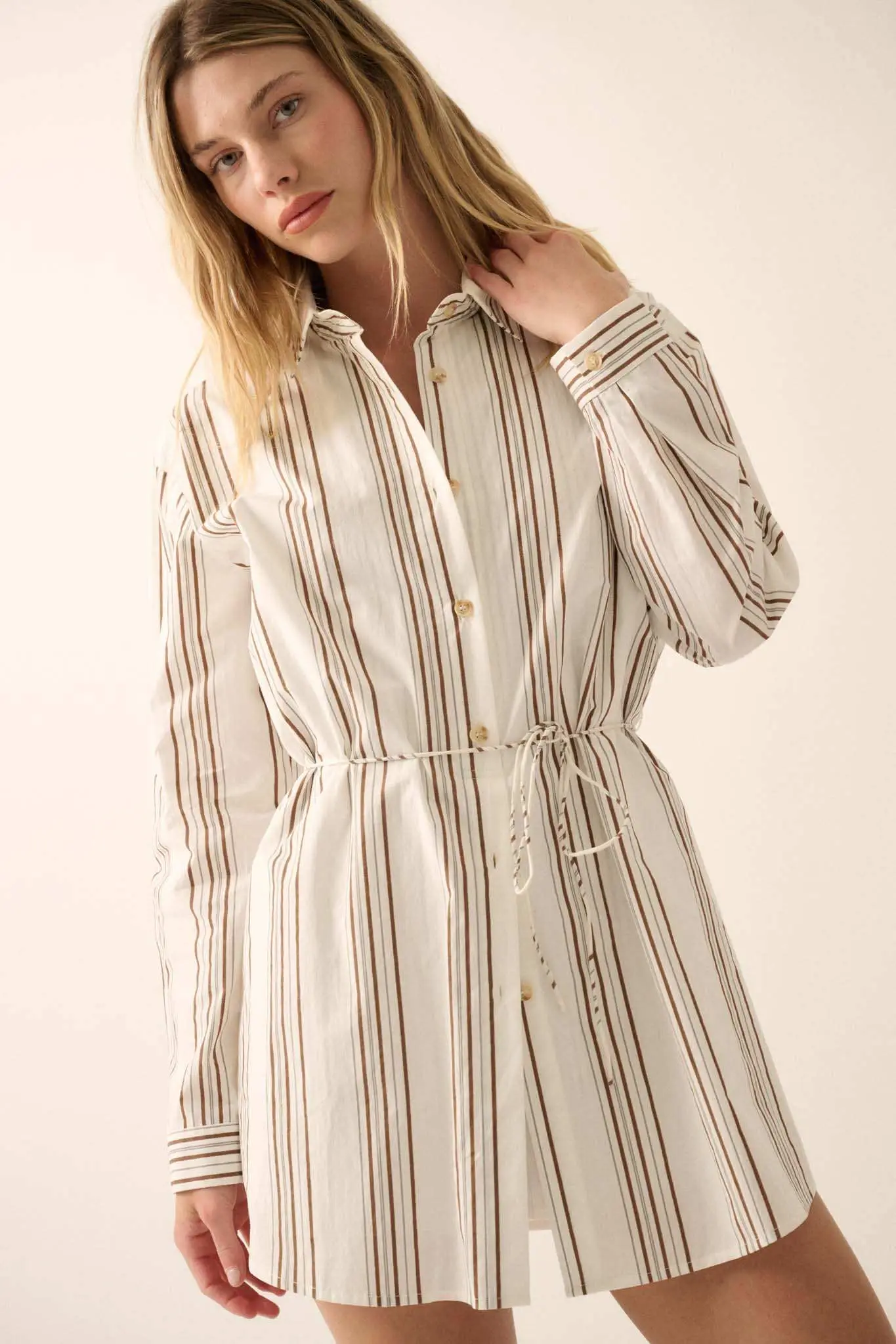 Bottom Line Striped Button-Up Belted Shirt Romper - Image 4