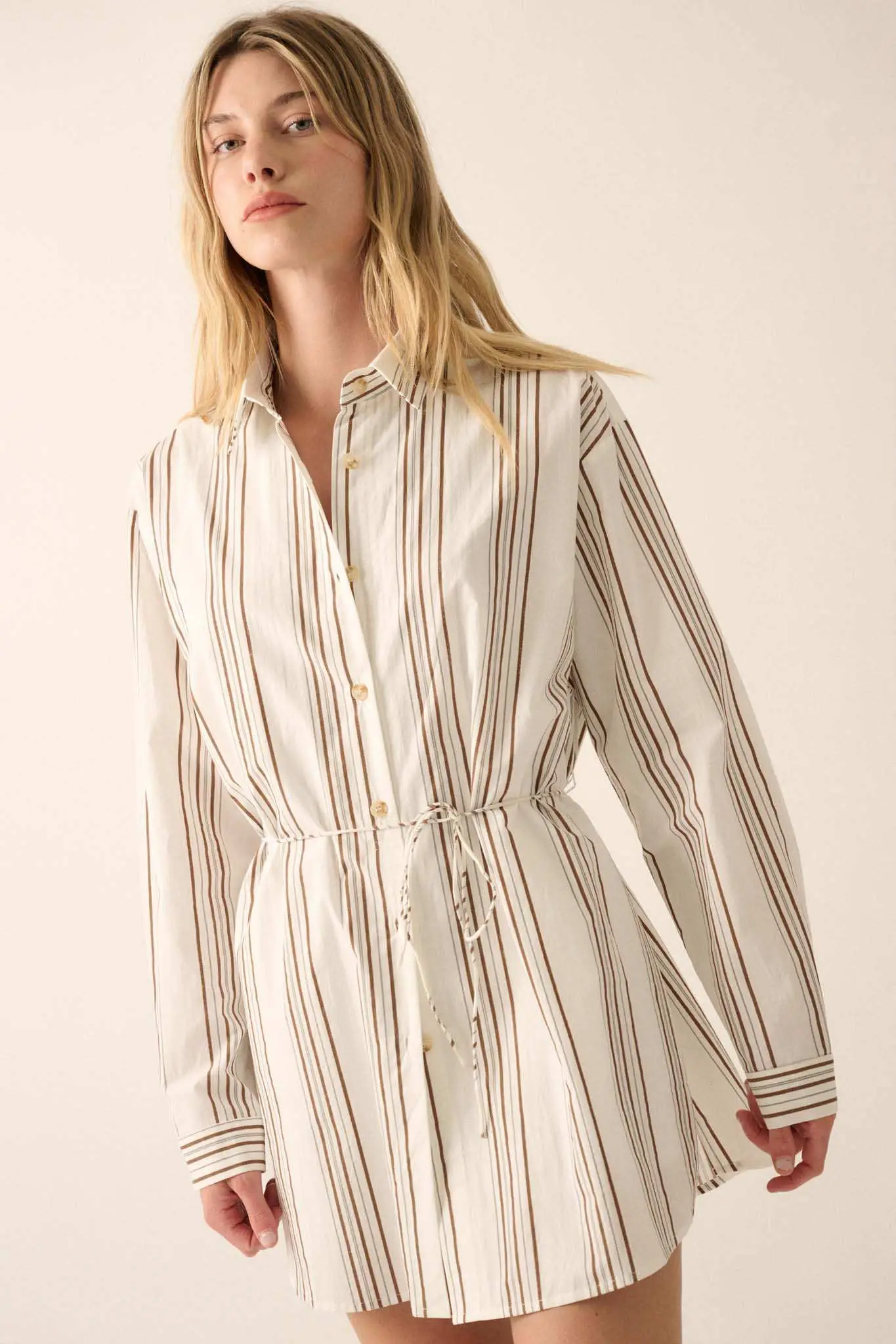 Bottom Line Striped Button-Up Belted Shirt Romper - Image 7