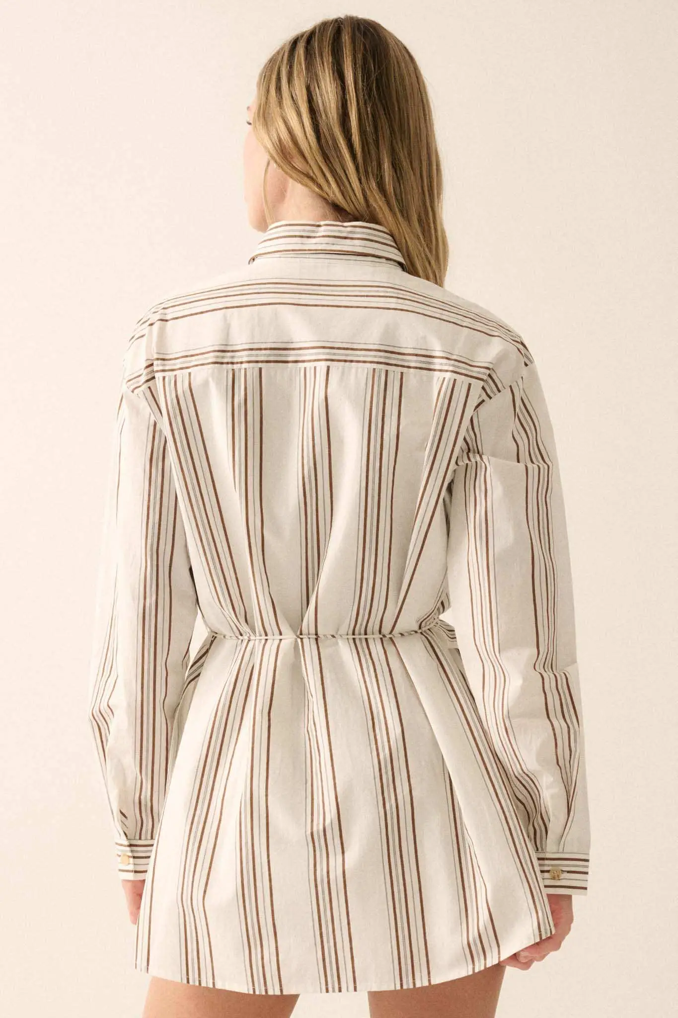 Bottom Line Striped Button-Up Belted Shirt Romper - Image 9