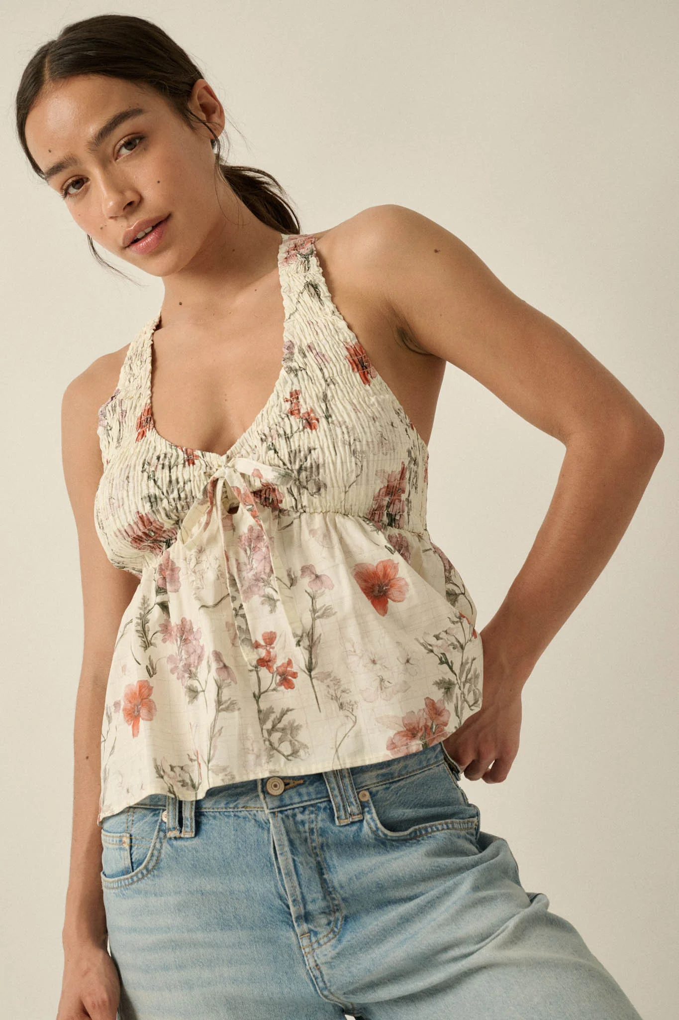 Bouquet in Bloom Floral Smocked Peplum Halter Top - Image 13